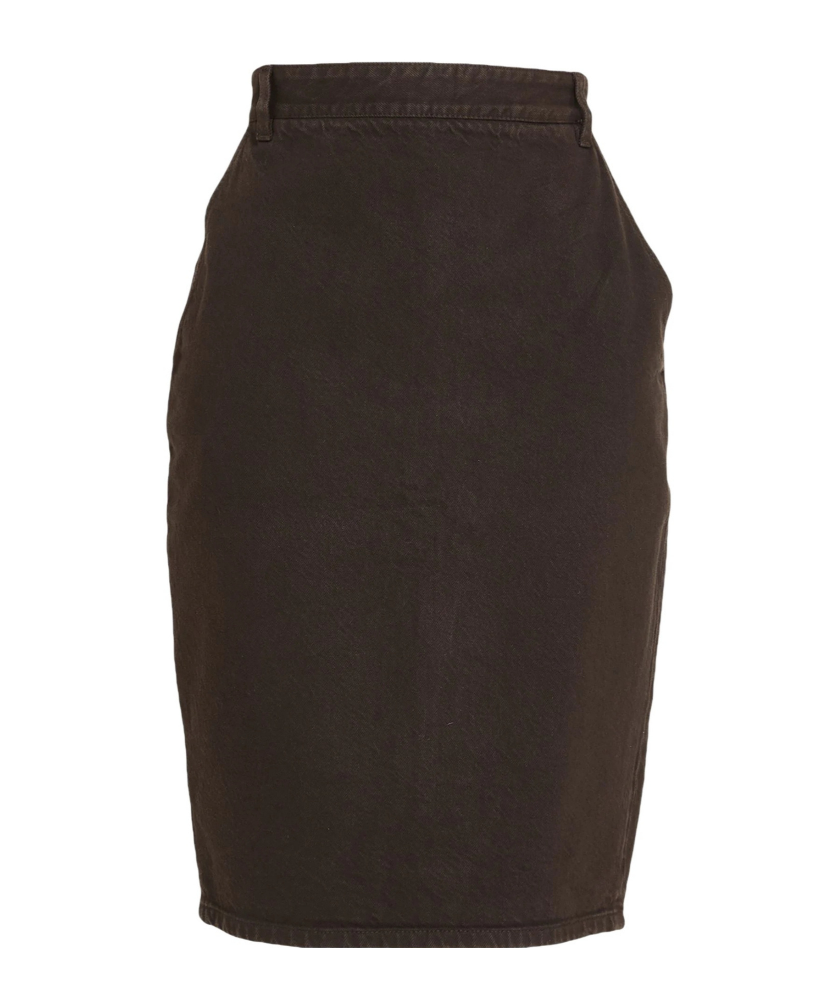 Saint Laurent Minimalist Denim Midi Skirt In Brown