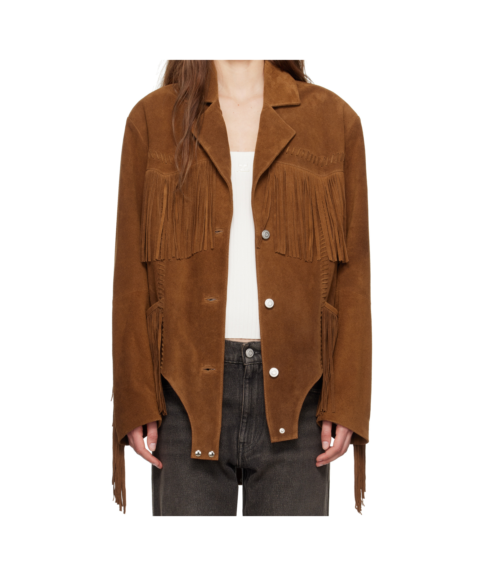 Coperni Brown Suede Fringed Body Jacket In Brown