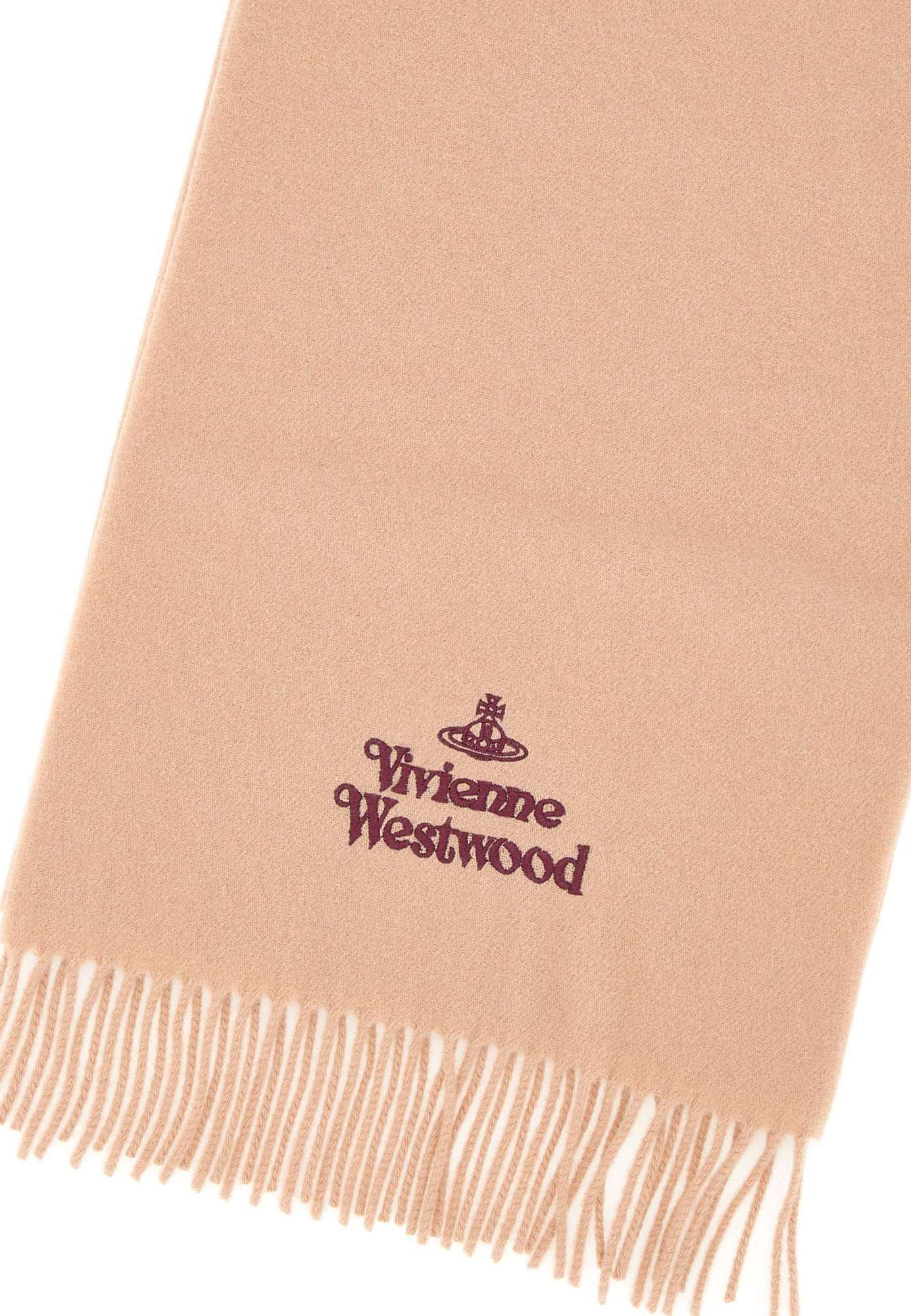 Vivienne Westwood Fringed Logo-embroidered Scarf In Brown