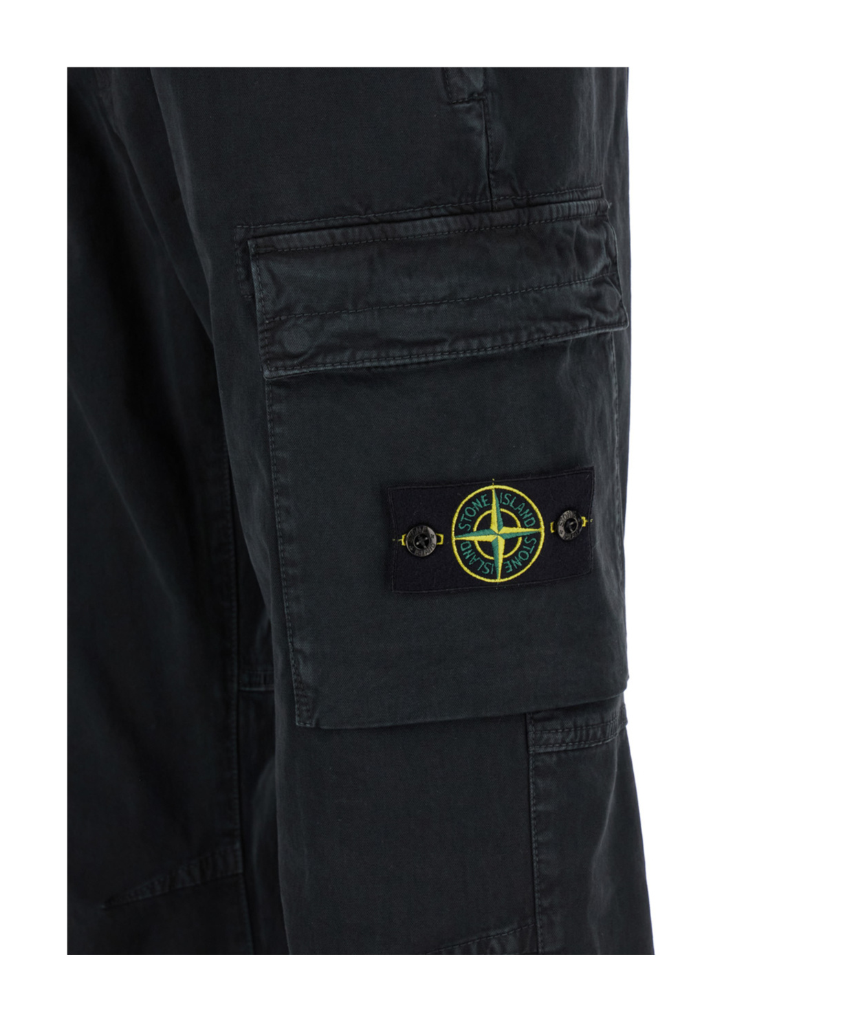 Stone Island Black Slim Cargo Pants With Elasticated Waist And Logo Patch In Stretch Cotton Man In Black