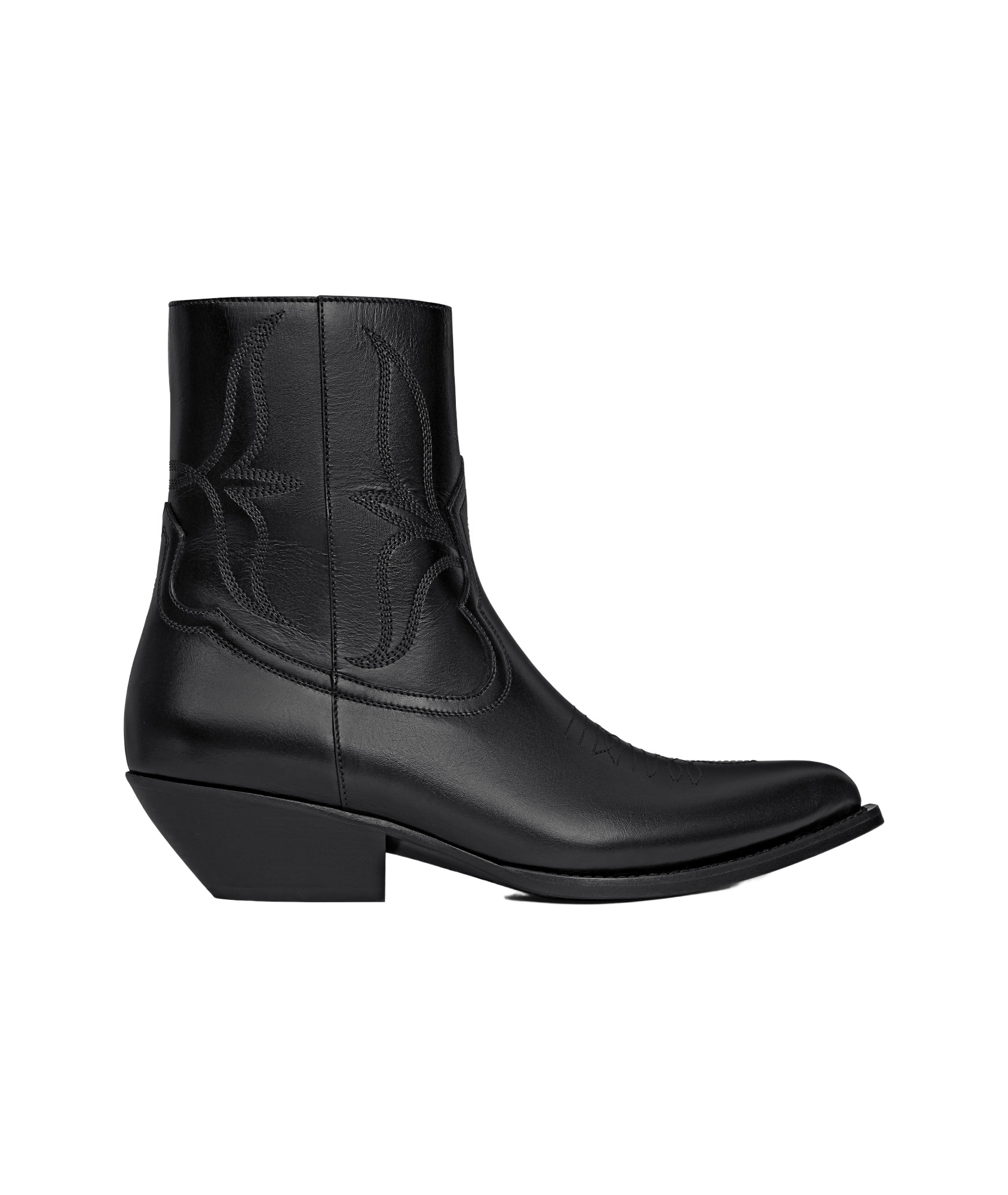 Celine Leon Shiny Calfskin Zipper Boots In Black