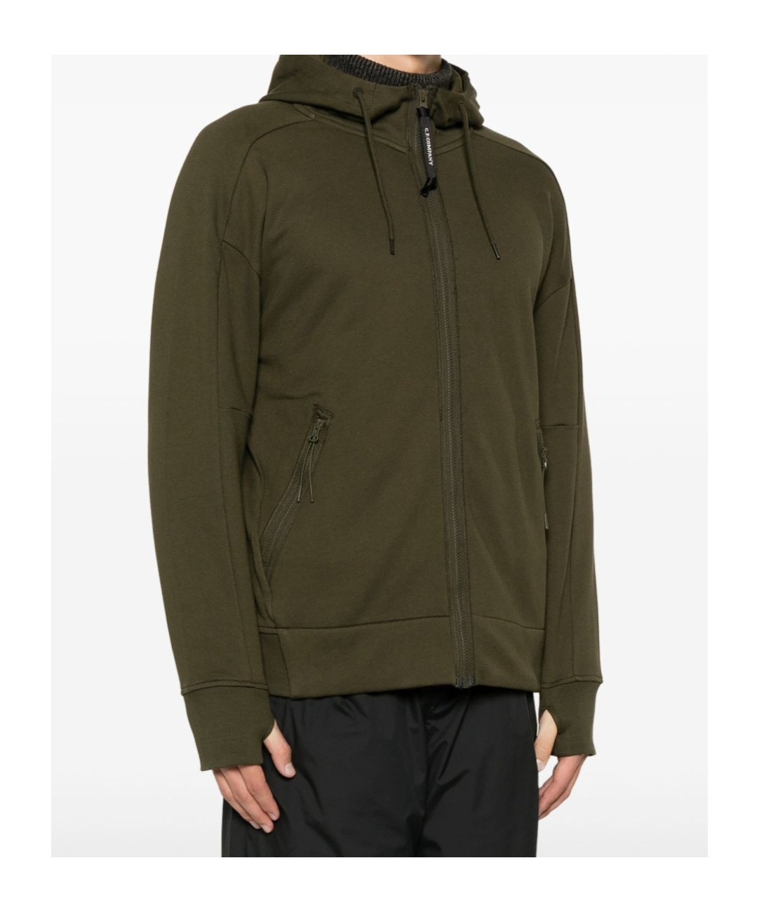 C.p. Company Goggles-detail Zip-up Hoodie In Green