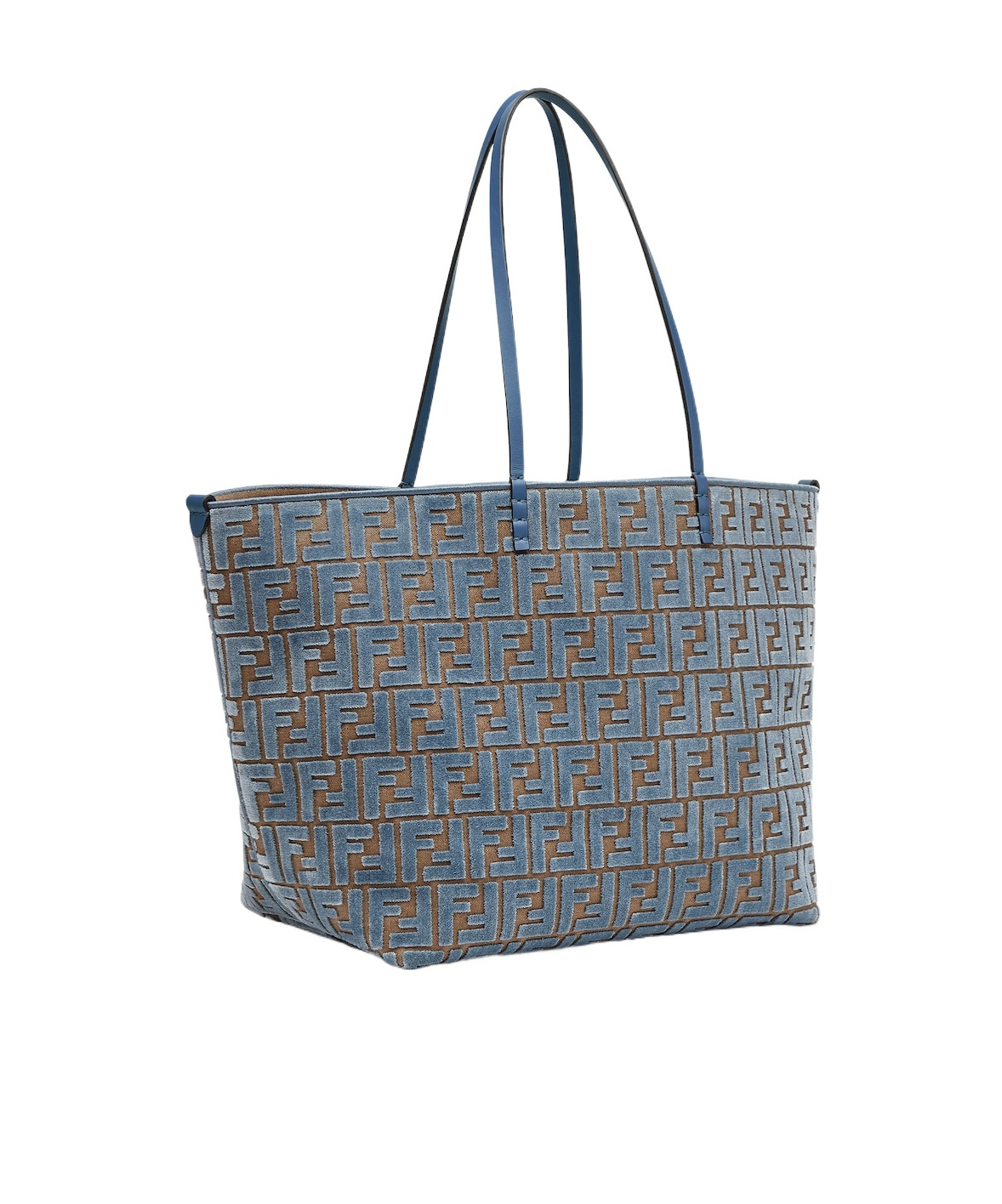 Shop Fendi Light Blue Ff Jacquard Velvet Shopper In Gray