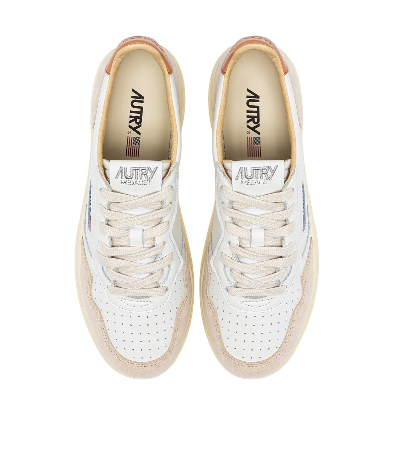 Autry Low-top Sneakers With Suede Inserts And Contrasting Heel In Neutral