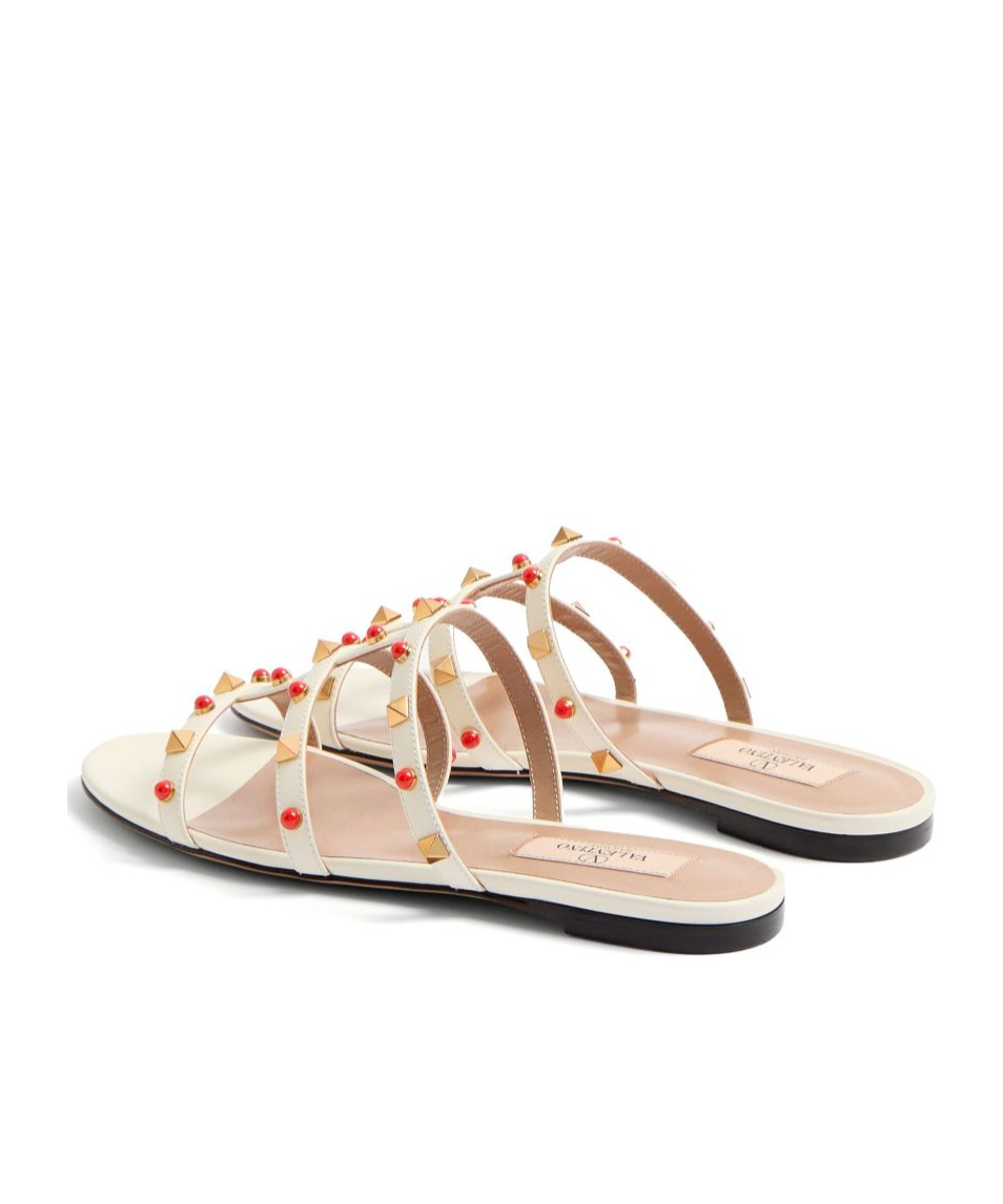 Valentino Rockstud Caged Leather Flat Sandals In Nude