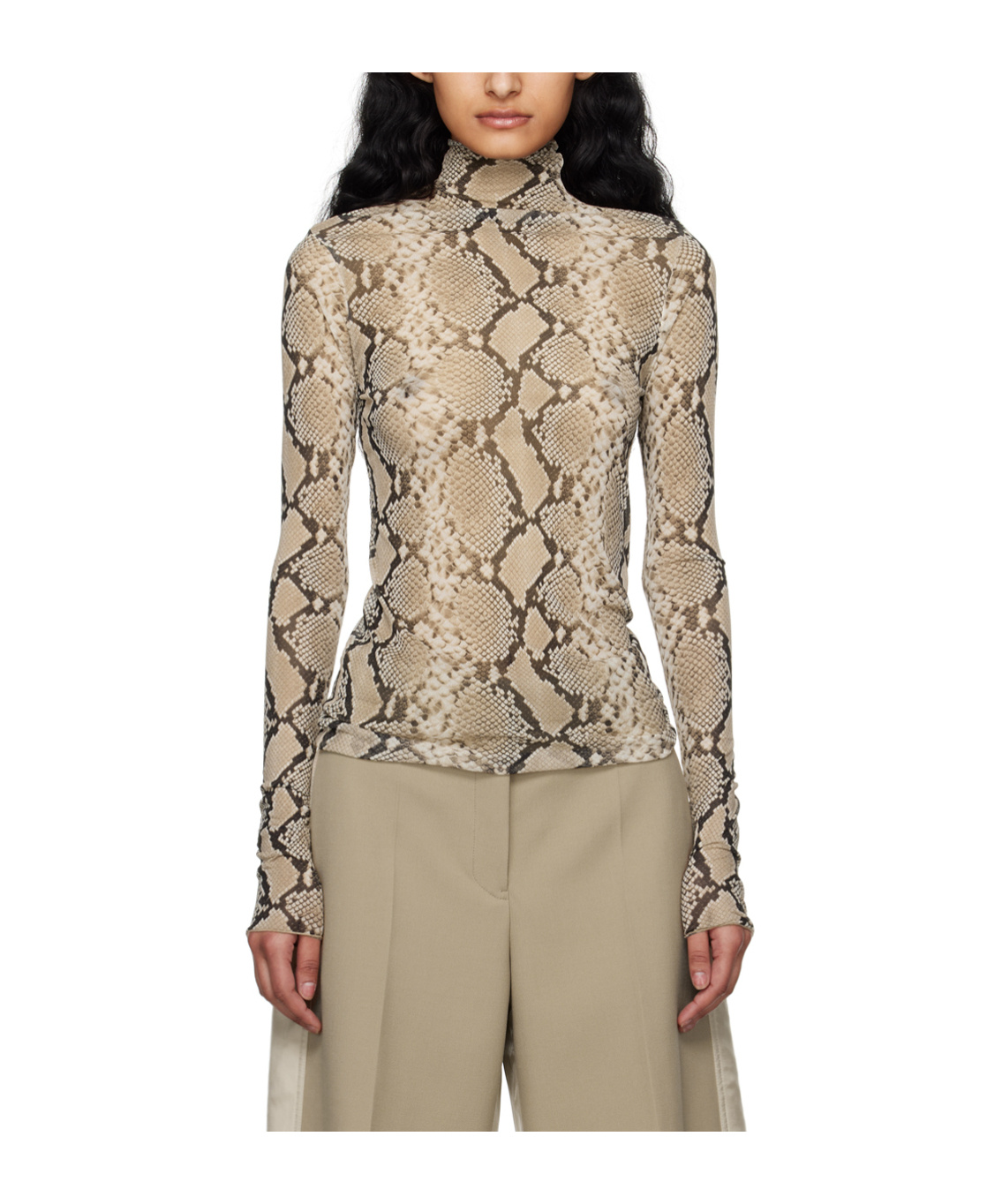 Jil Sander Beige Printed Turtleneck In Nude