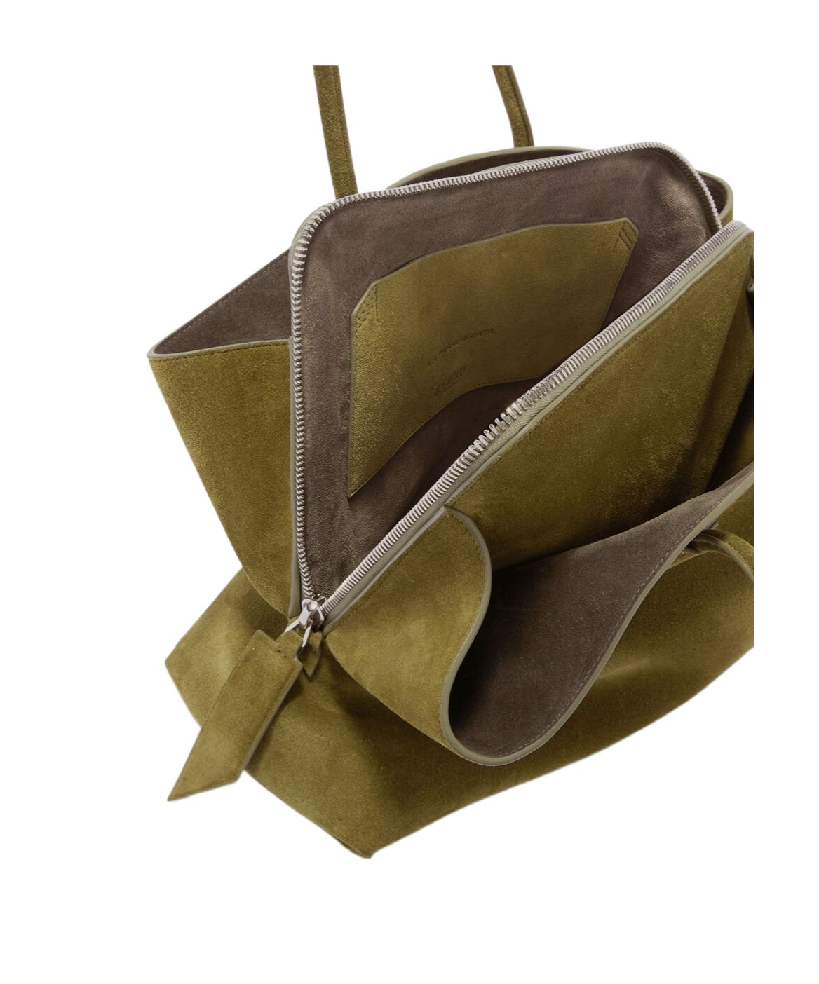 Attico Olive Green Suede Medium La Passeggiata Shoulder Bag In Brown