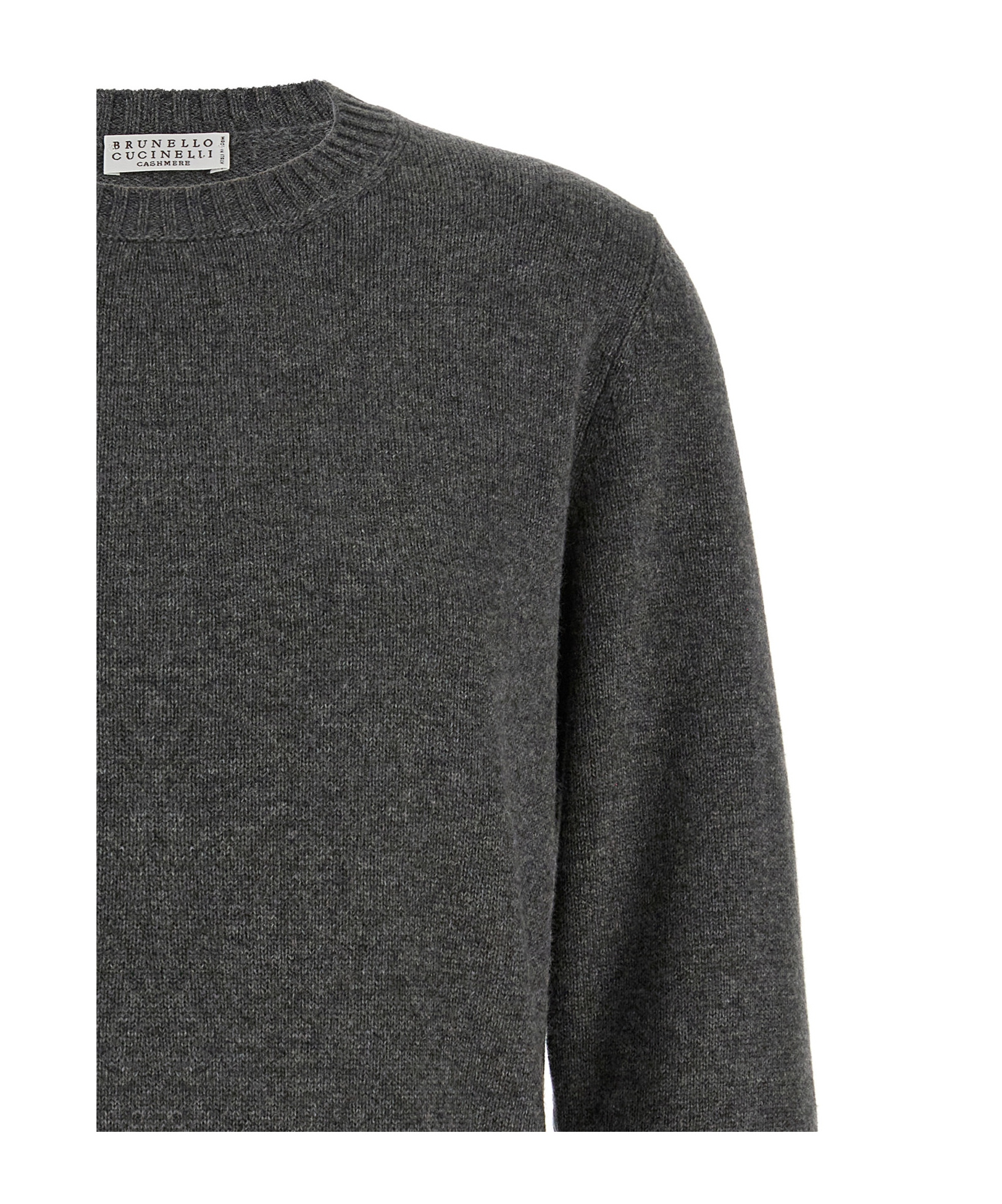 Brunello Cucinelli Cashmere Crewneck Knit Sweater With Ribbed Finish In Black