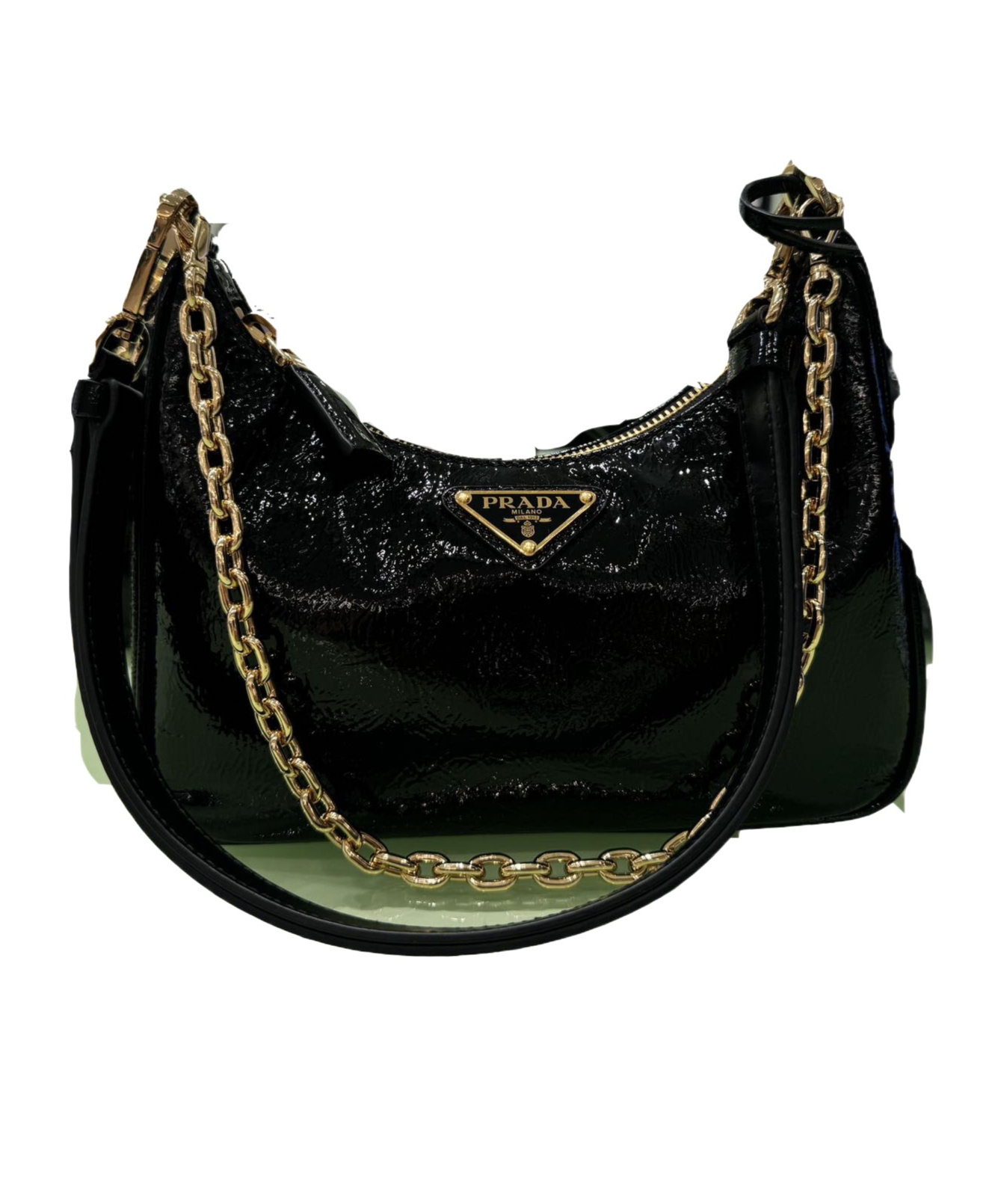 Prada Re-edition Patent Leather Mini-bag In Black