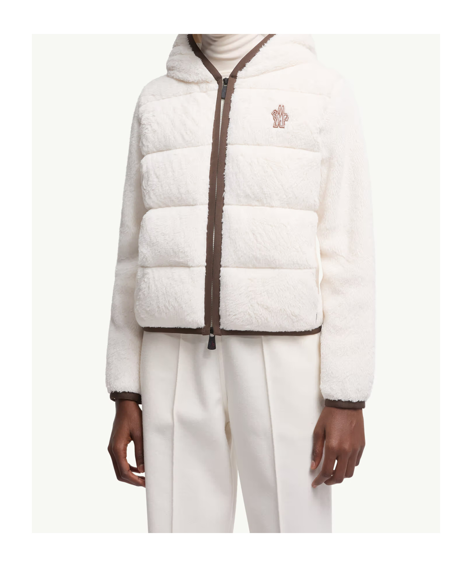 Moncler Padded Polartec Zip-up Hoodie In White