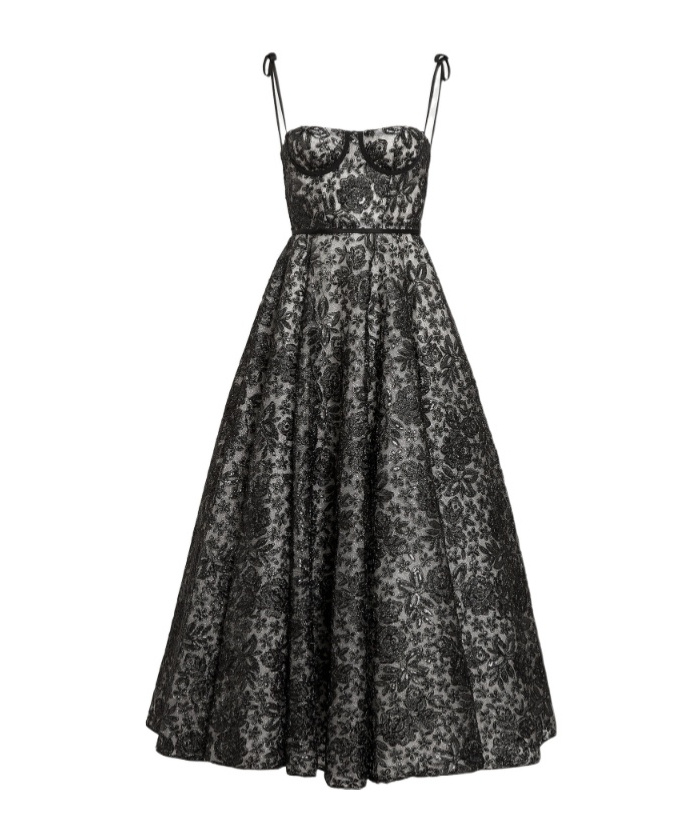 Giambattista Valli Sequin Floral Embroidered Corset Dress In Black