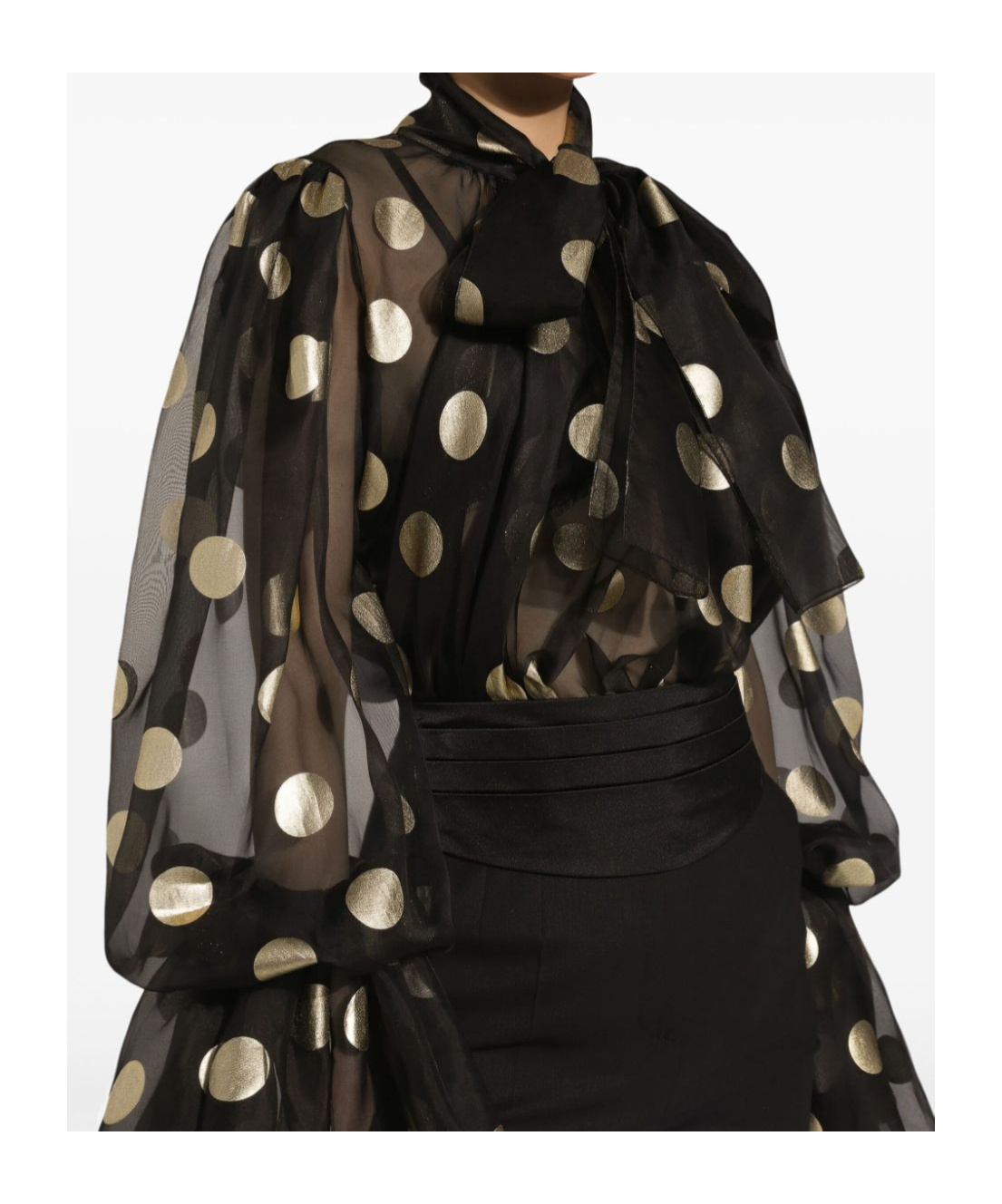 Dolce & Gabbana Silk Organza Lamé Polka Dot Blouse In Black