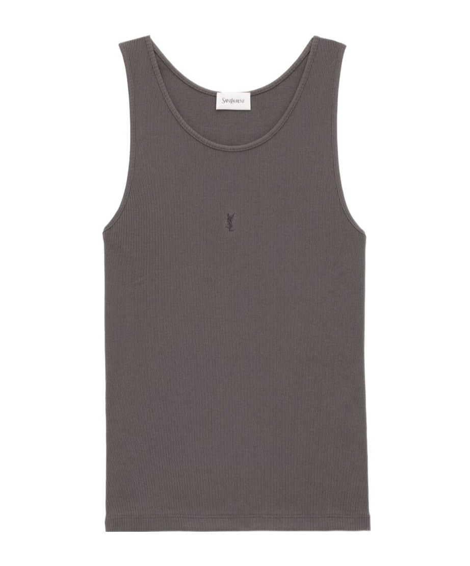 Saint Laurent Ribbed Texture Sleeveless Tank Top In Black