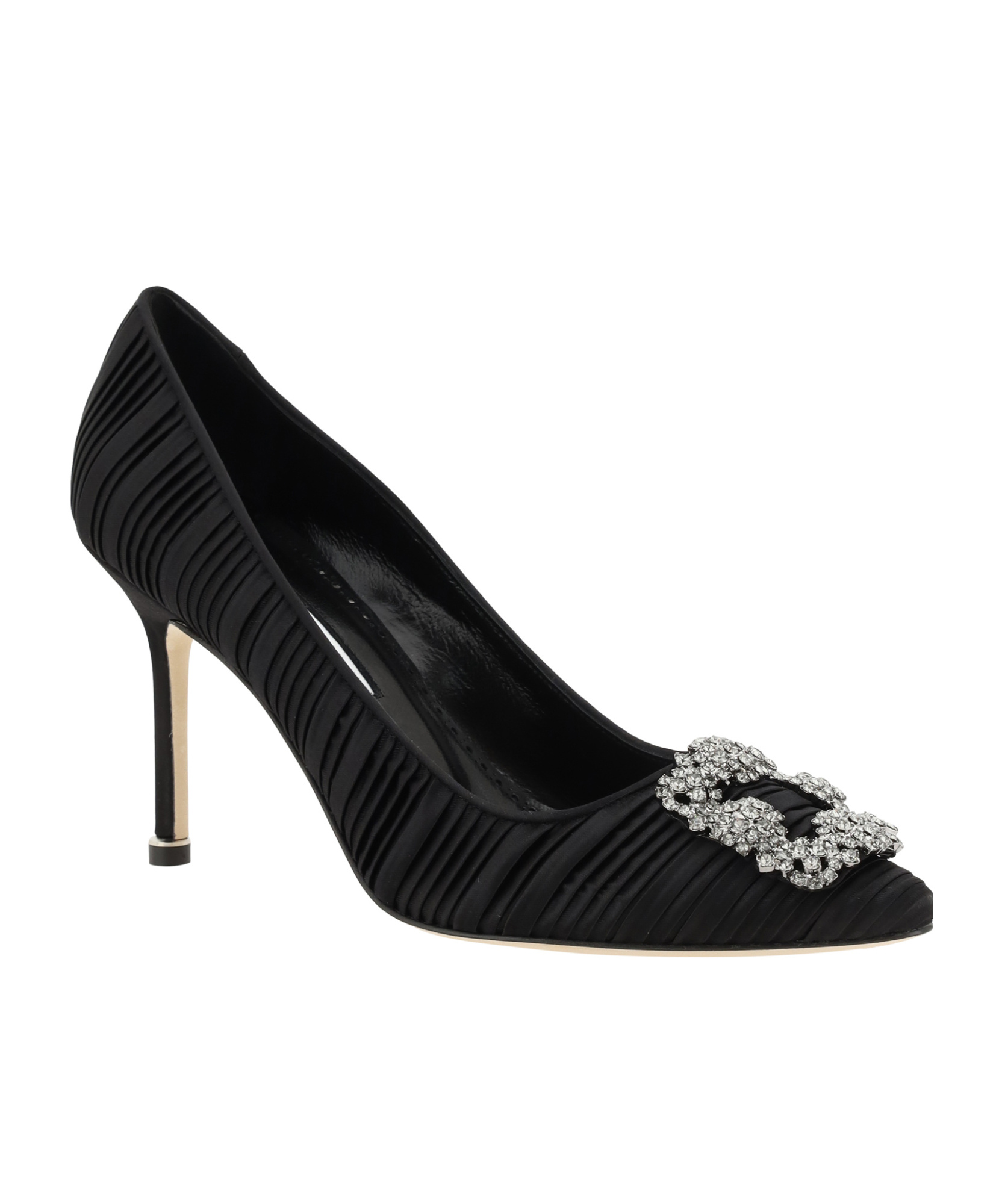 Manolo Blahnik Satin Gem-button High Heels In Black