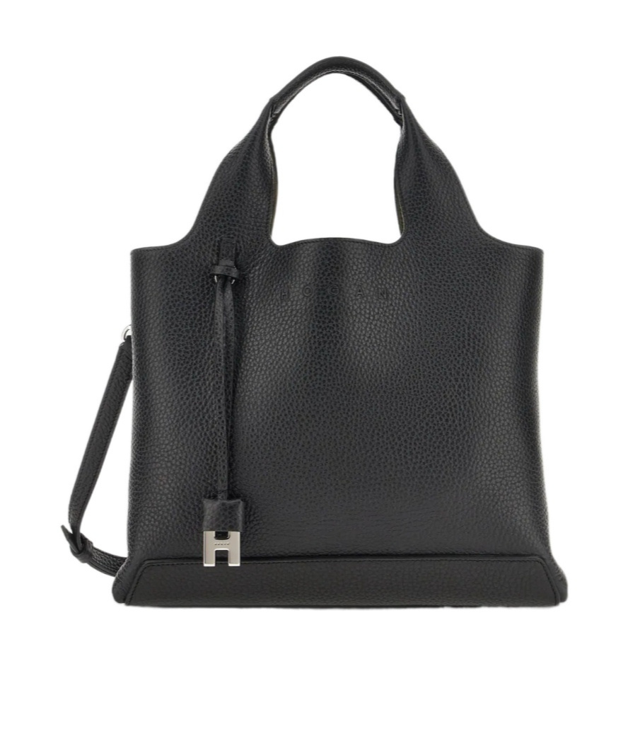 Hogan Shopping Bag In Textured Leather In Black