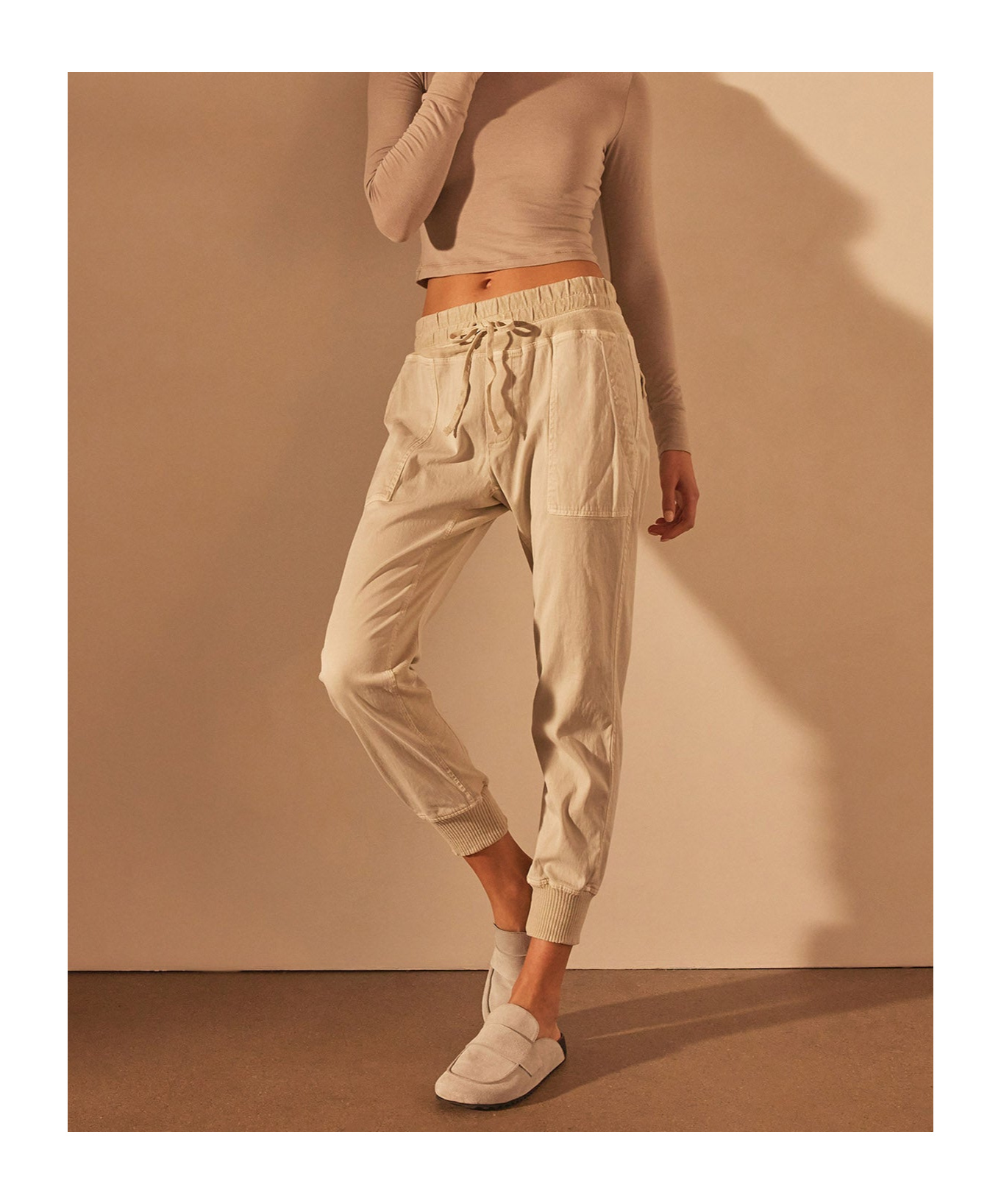 Shop James Perse Drawstring Waist Trousers In Talc