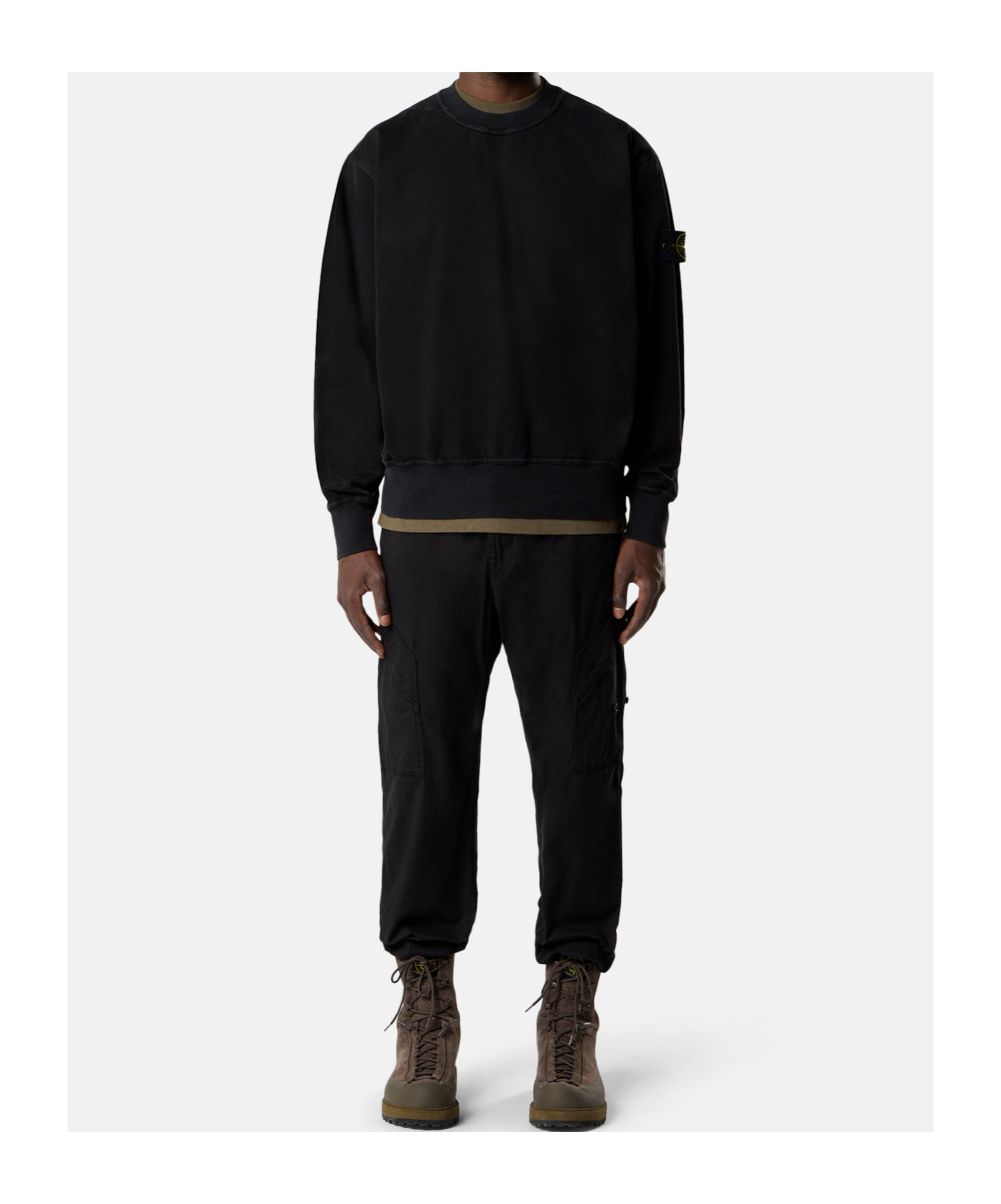 Stone Island Ribbed Hem Long Sleeve Crew Neck Sweater In Black