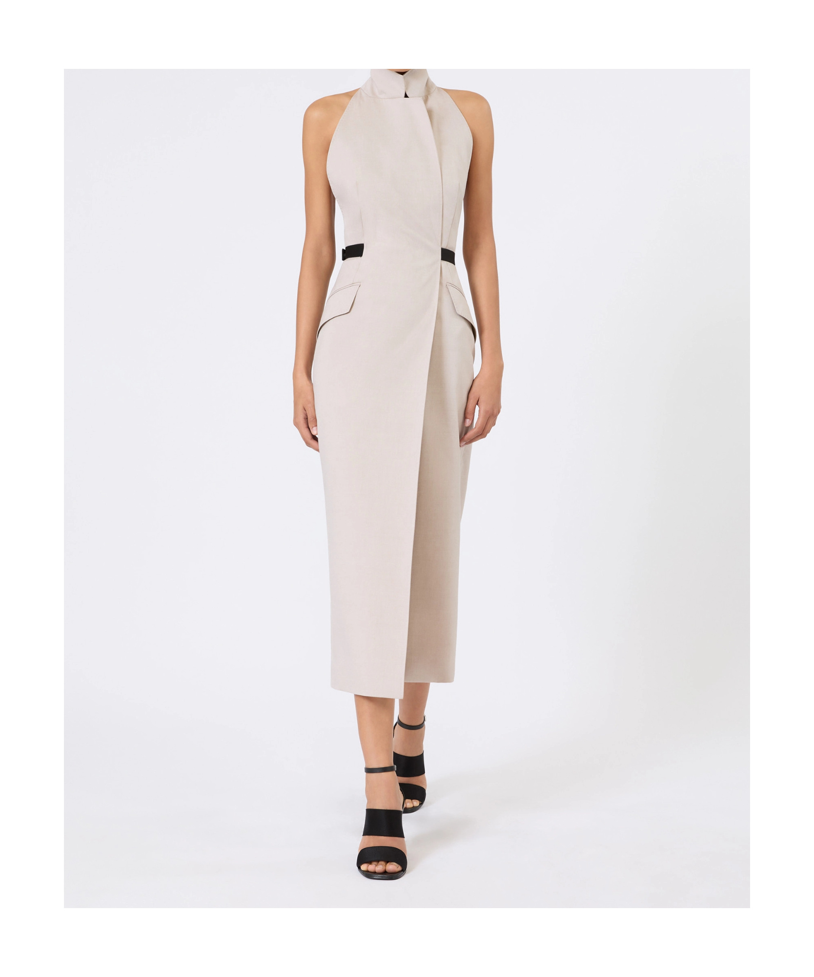 Max Mara Cime Stretch Cotton And Wool-blend Halterneck Maxi Dress In Neutral