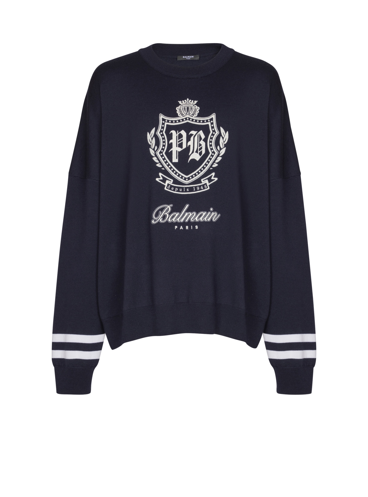 Balmain College Emblem Knit Jumper In Blue