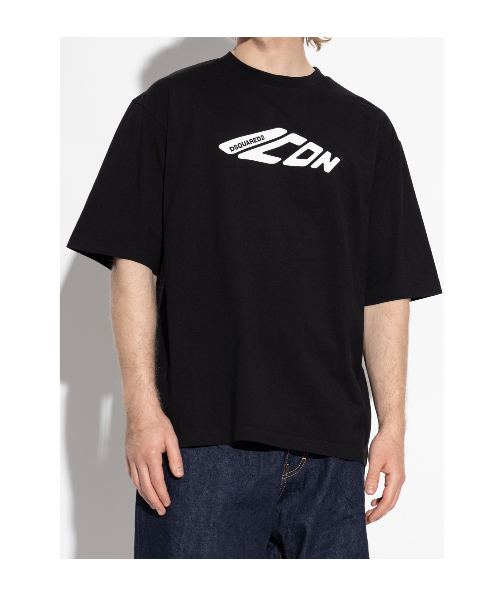 Dsquared2 Black T-shirt With Contrasting Icon Print In Cotton Man In Black
