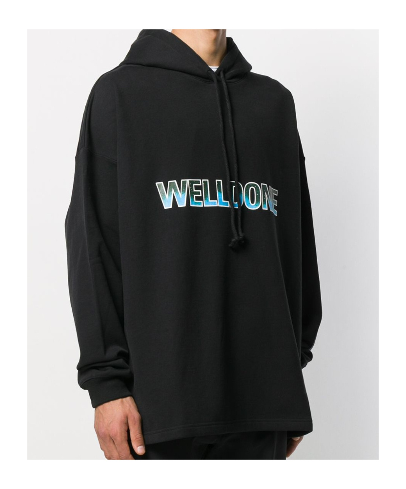 We11 Done Logo-printed Hooded Sweatshirt In Black