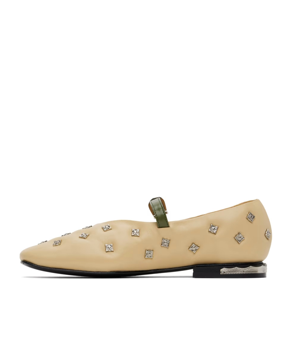 Shop Toga Mary Jane Patterned Rivet Flats In Nude
