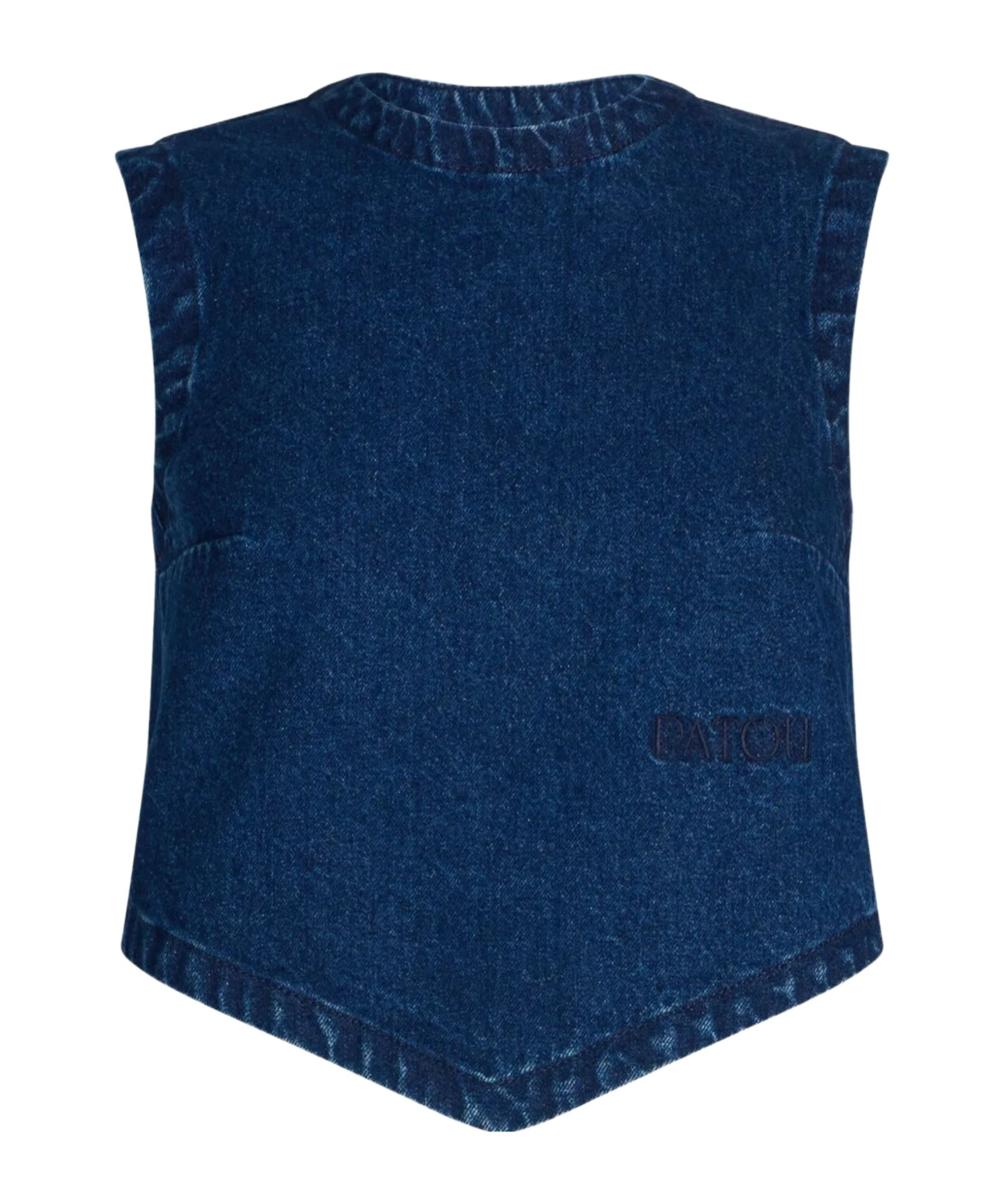 Patou Bow Detail Cropped Denim Top With Open Back In Dark Blue
