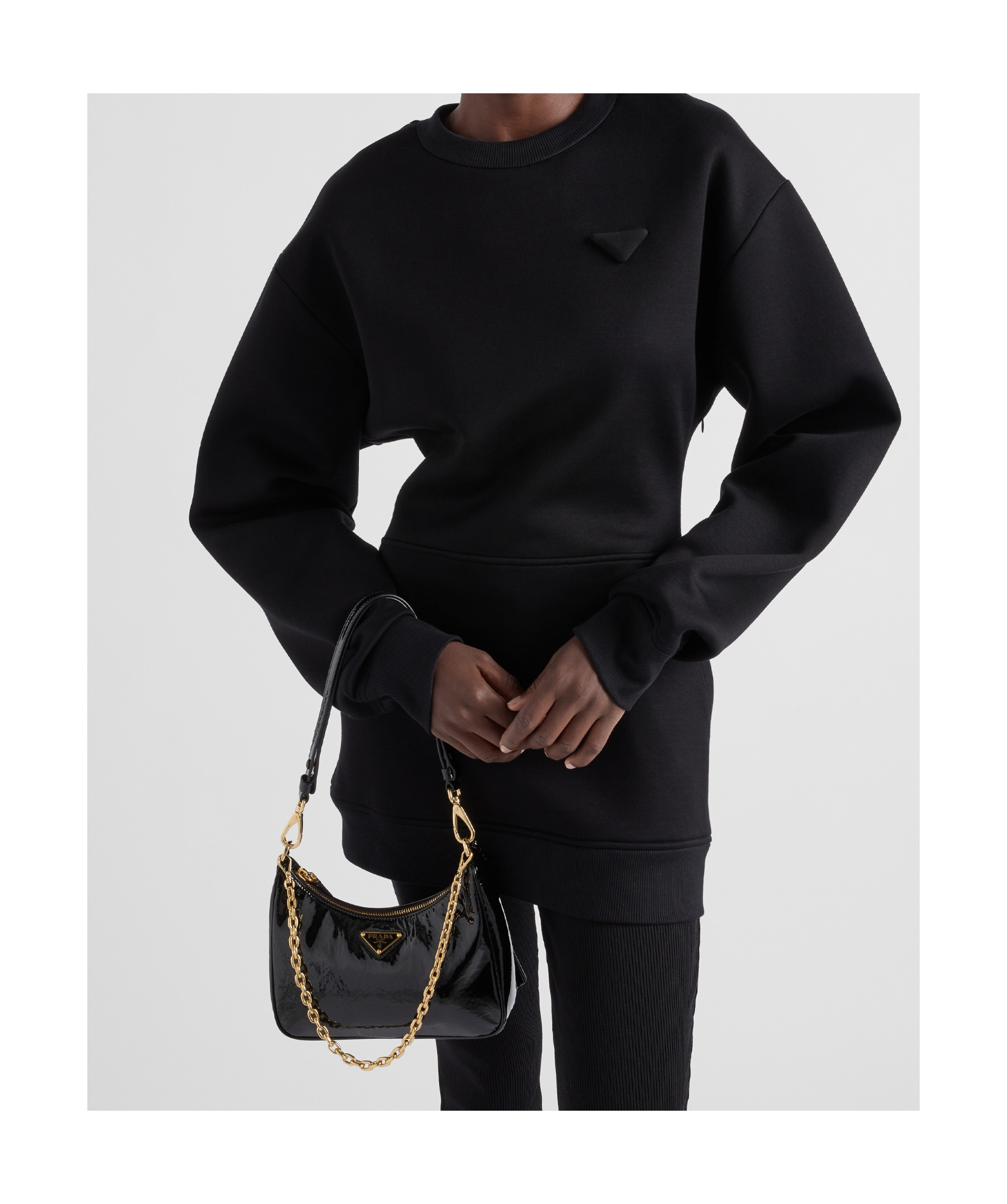 Prada Women Logo Sweatshirt Dress In Black