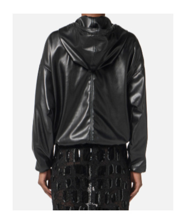 Elisabetta Franchi Sweatshirt With Nappa Leather Texture And Hood In Black