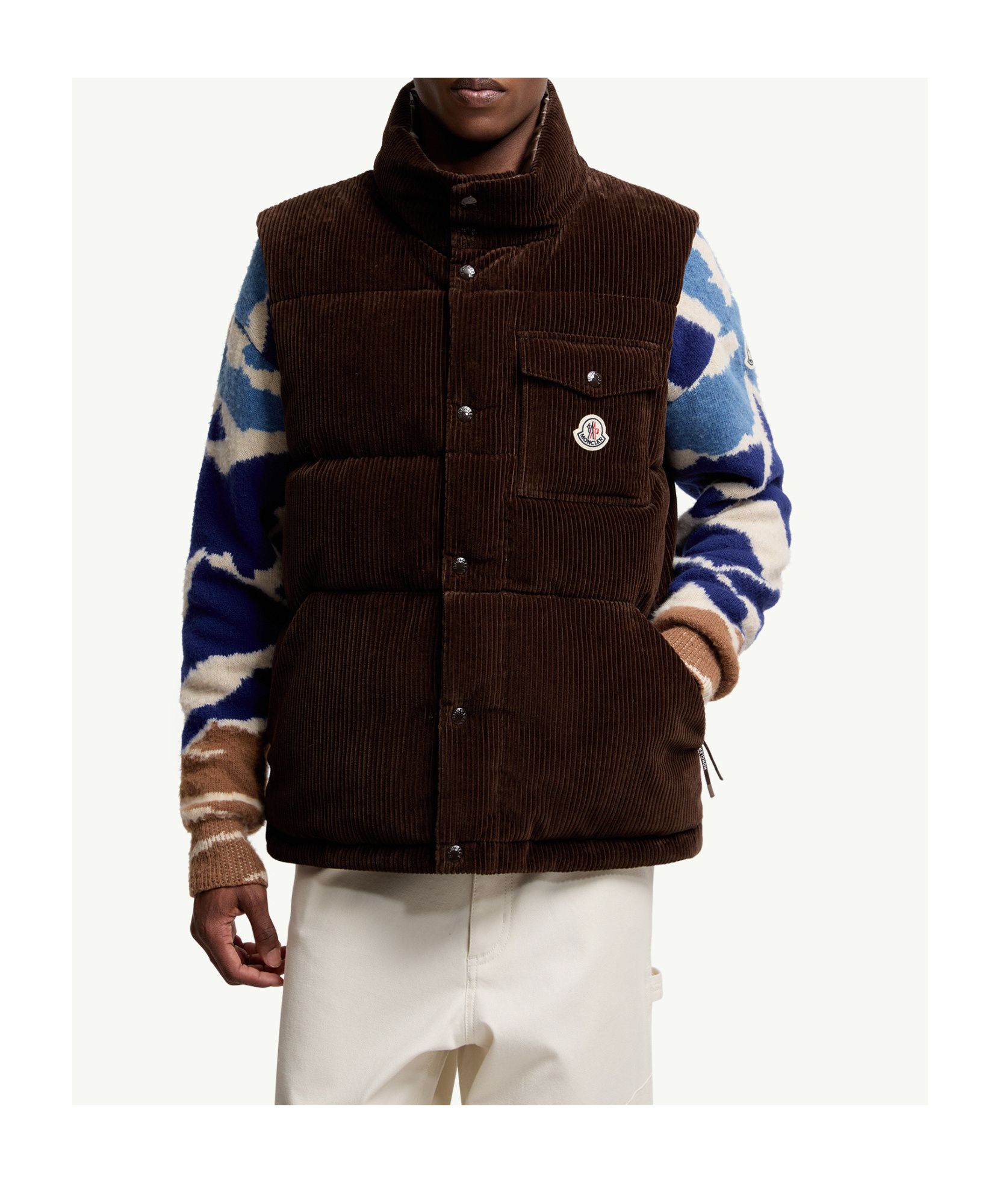 Moncler Mens Taupe Agen Sleeveless Corduroy Gilet In Brown