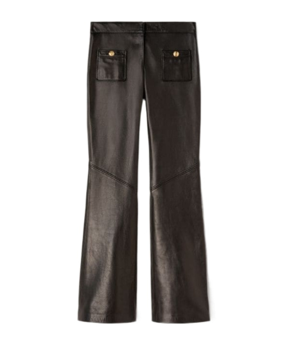 Shop Palm Angels Mid-rise Leather Flared Trousers In Black
