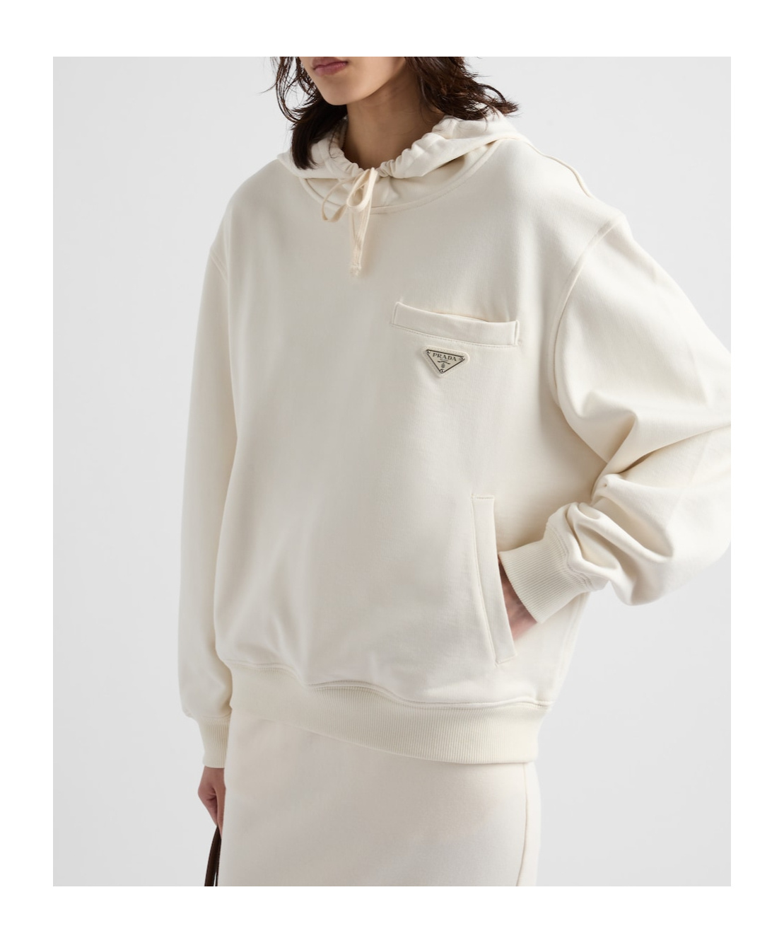 Prada Triangle-logo Cotton Hoodie In Nude