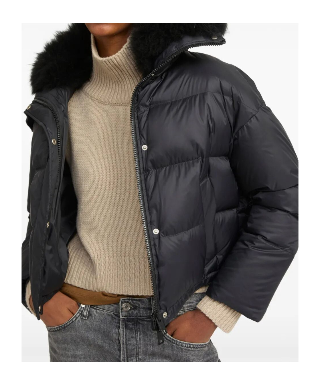 Yves Salomon Doushort Down Jacket Fluffy Lambswool Trimdoune 60cm Clothing In Black