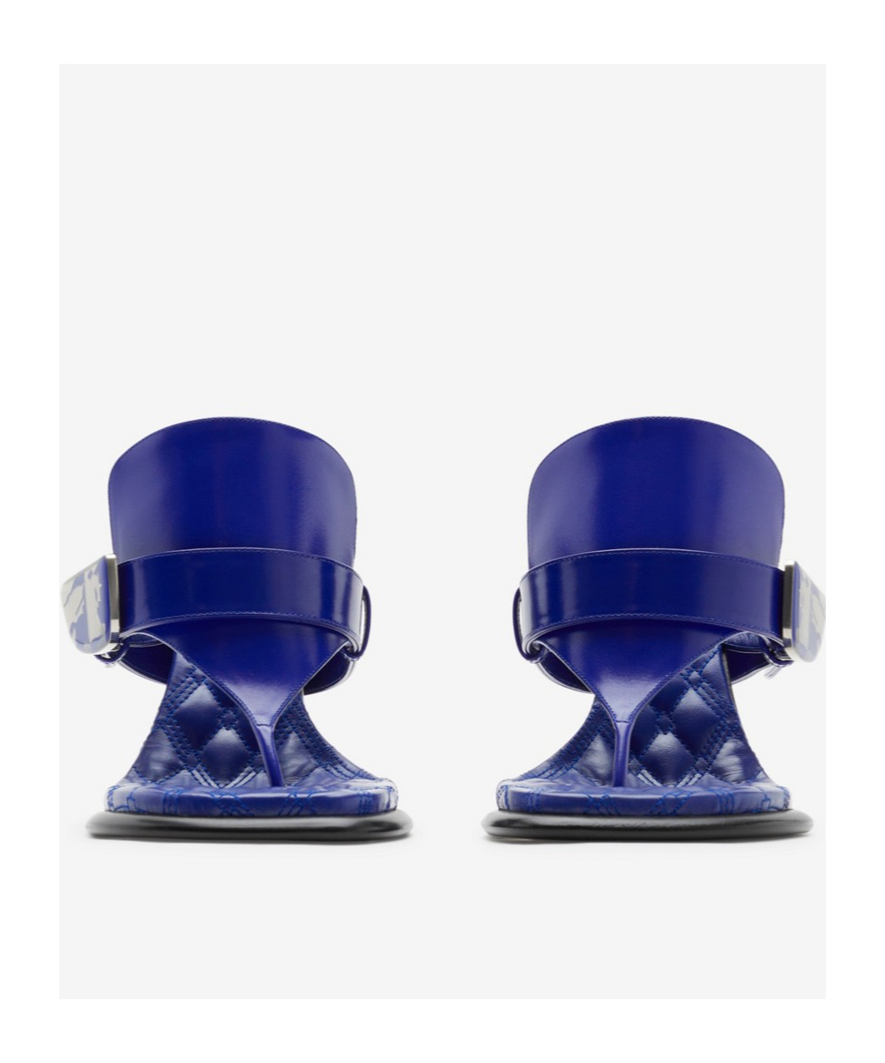 Burberry Leather Bay Heeled Sandals 105 In Blue