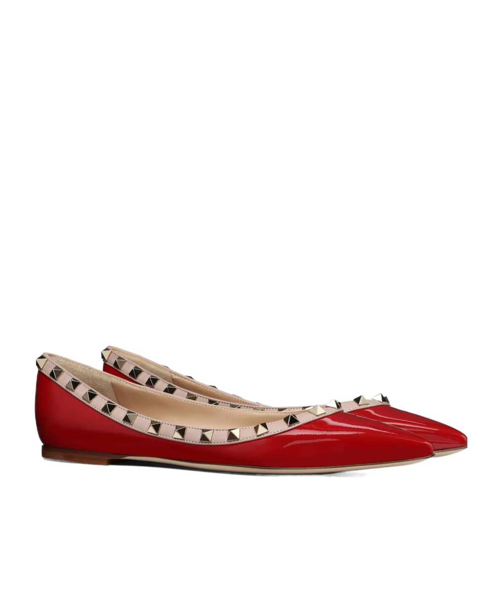 Shop Valentino Rockstud Ballerinas In Red