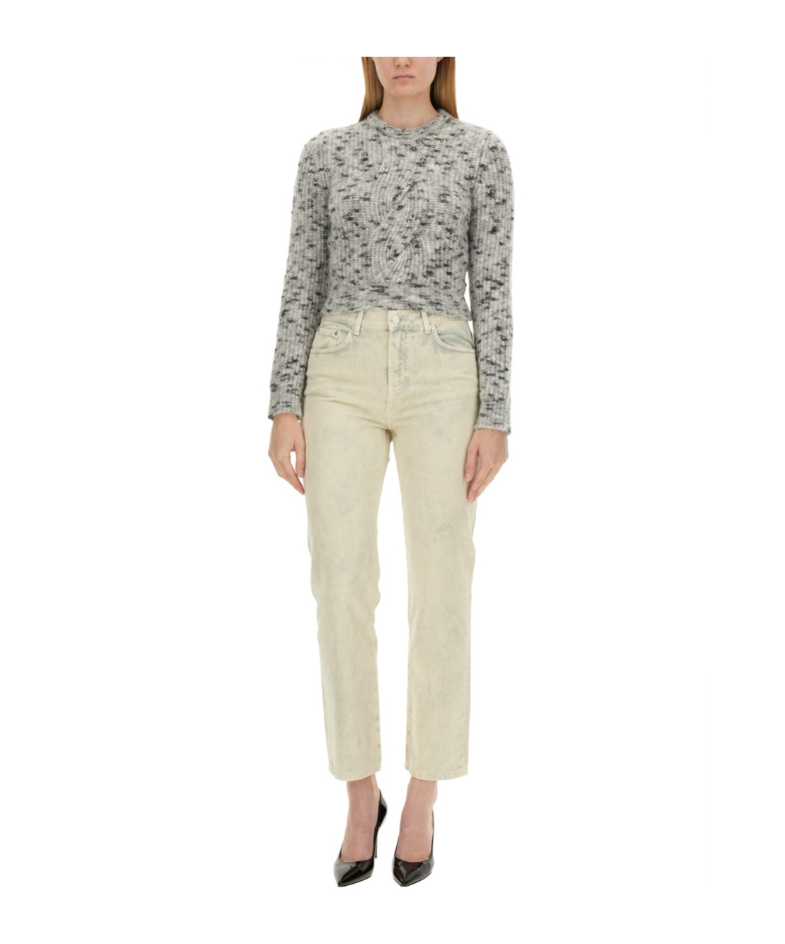 Moschino Textured Knit Cropped Sweater In Nude