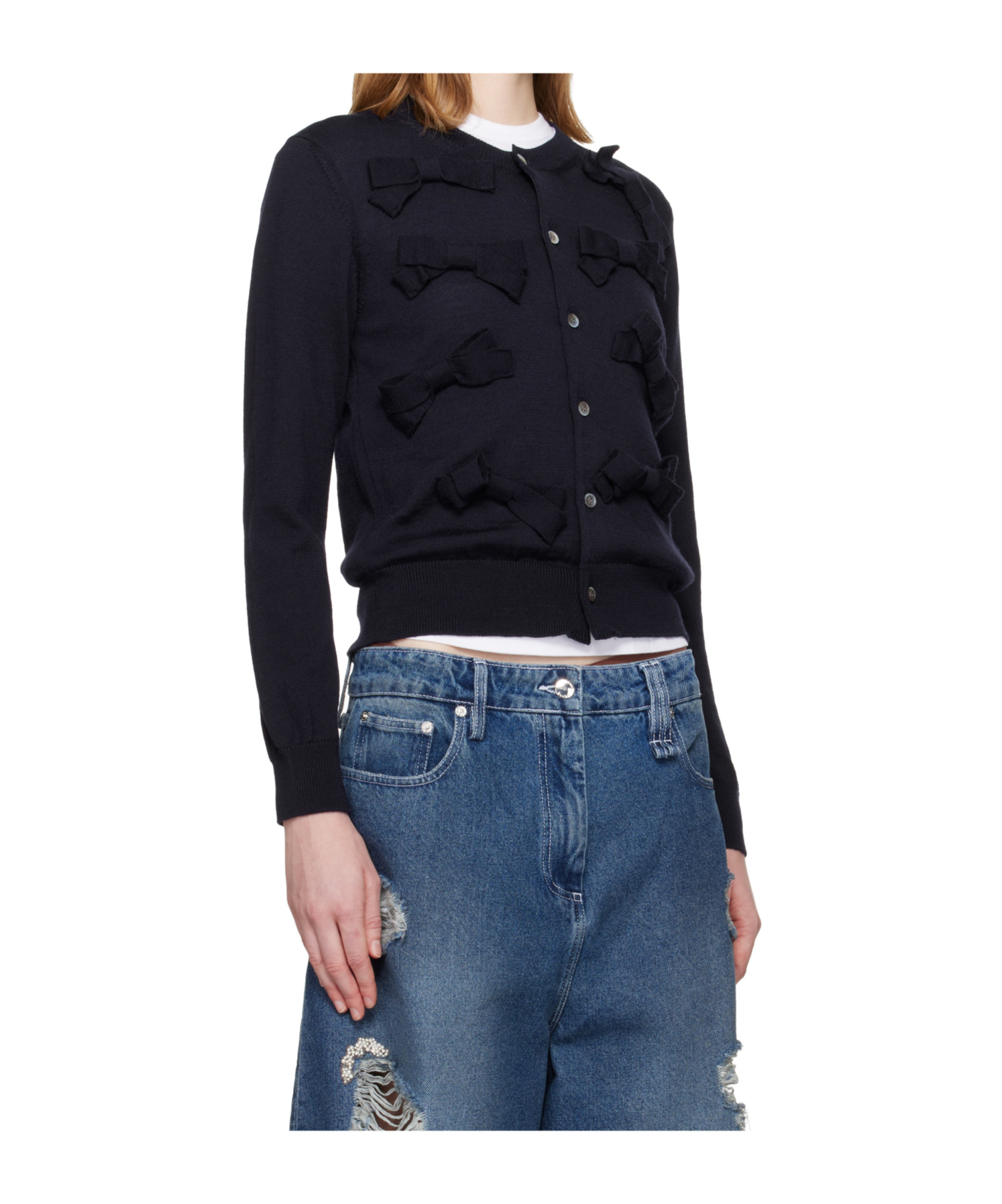 Comme Des Garçons Bow Cardigan In Blue