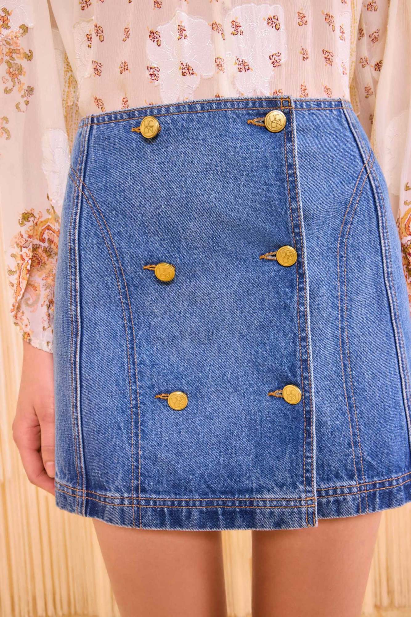 Ulla Johnson Button-embellished Denim Skirt In Blue