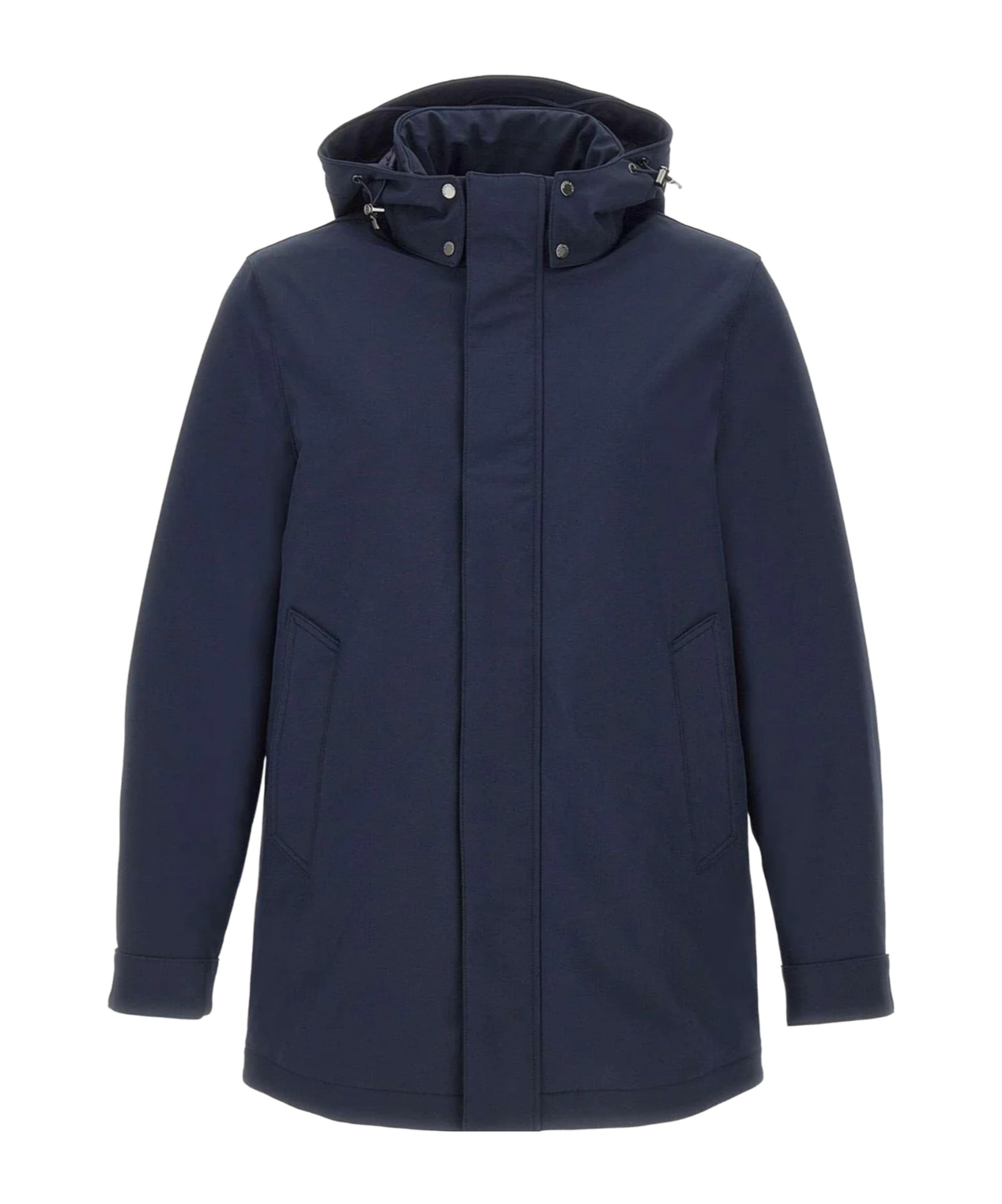 Woolrich Navy Blue Hooded Jacket With Concealed Fastening In Blue