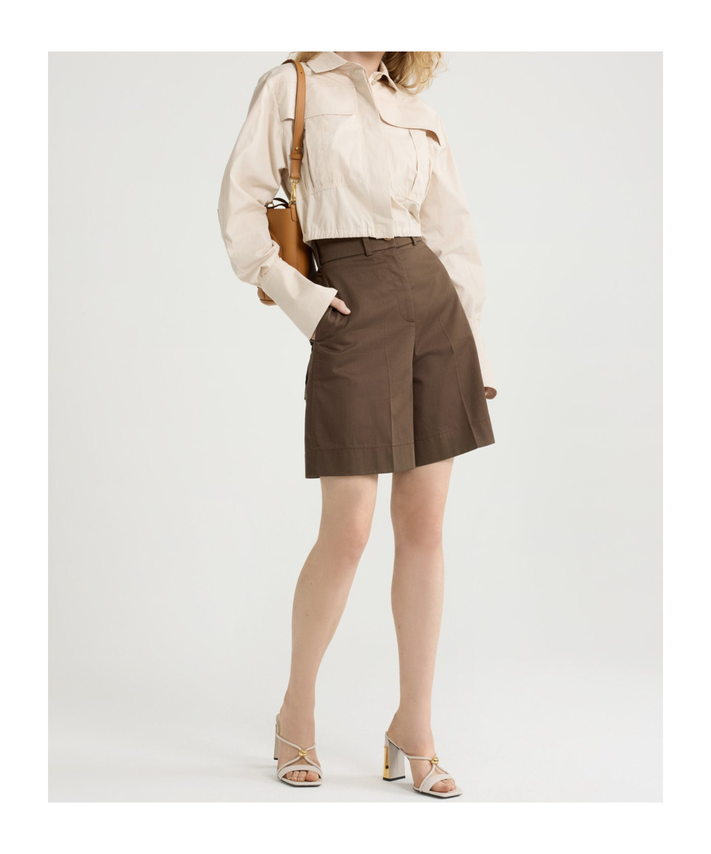 Patou High-waisted Military Green Shorts With Pockets In Brown