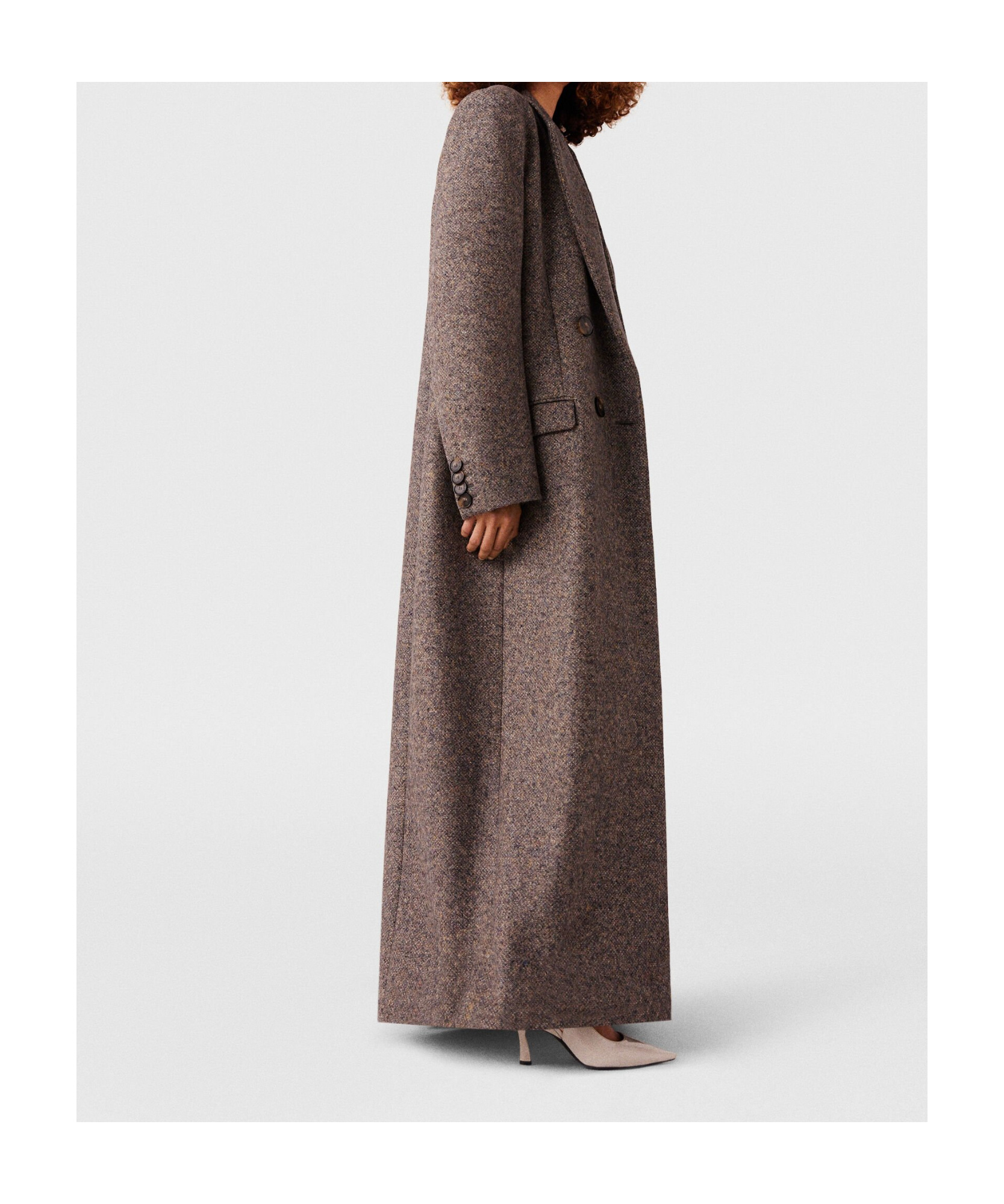 Stella Mccartney Double Breasted Tweed Long Coat In Black