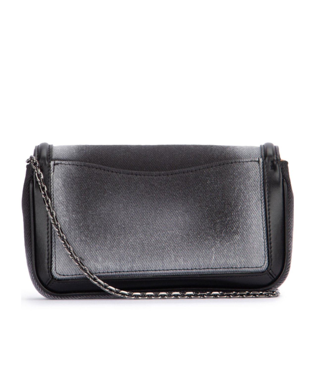 Roger Vivier Embellished Foldover Top Denim Shoulder Bag In Black