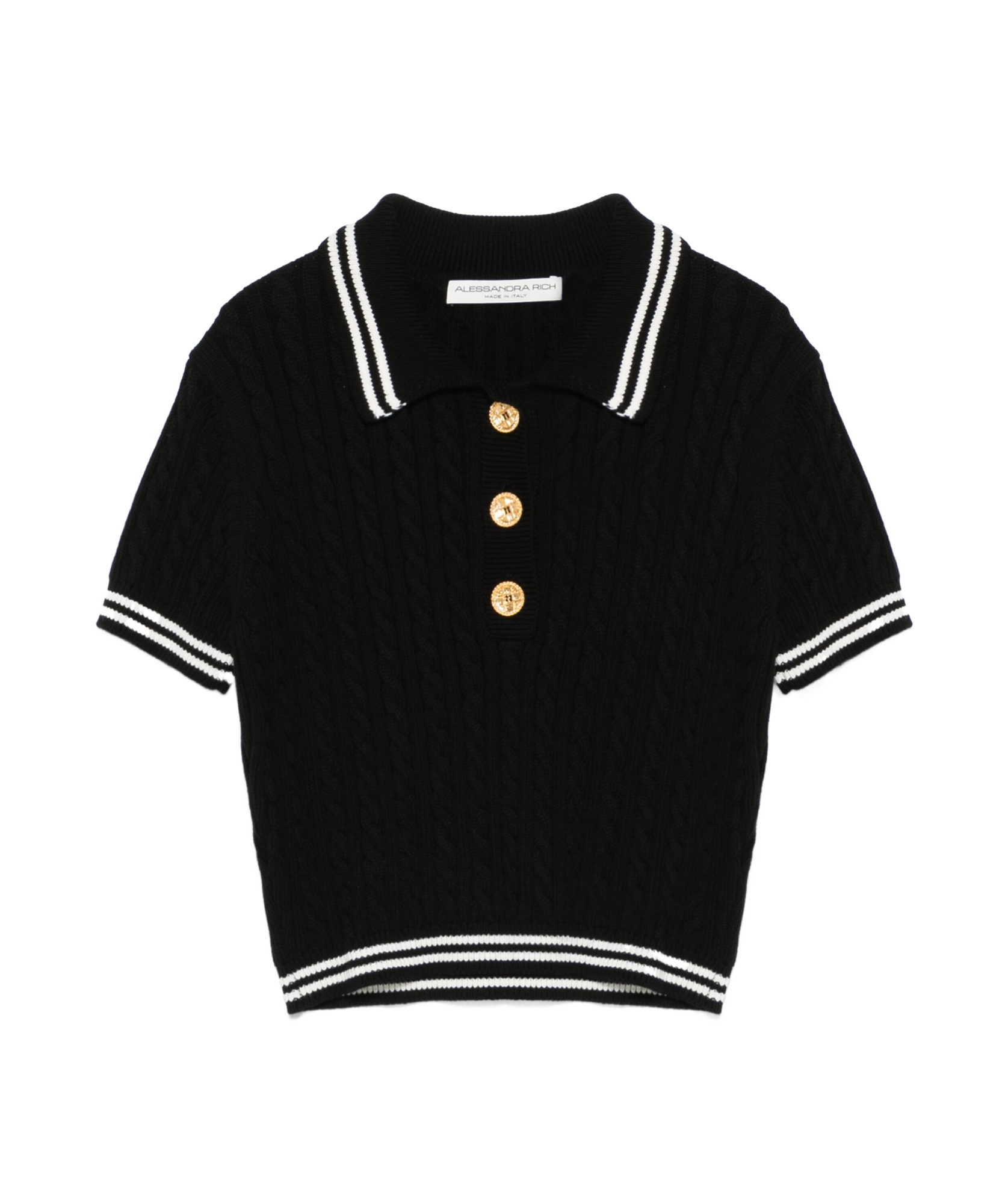 Alessandra Rich Braided Cotton Polo Shirt With Contrast Details In Black