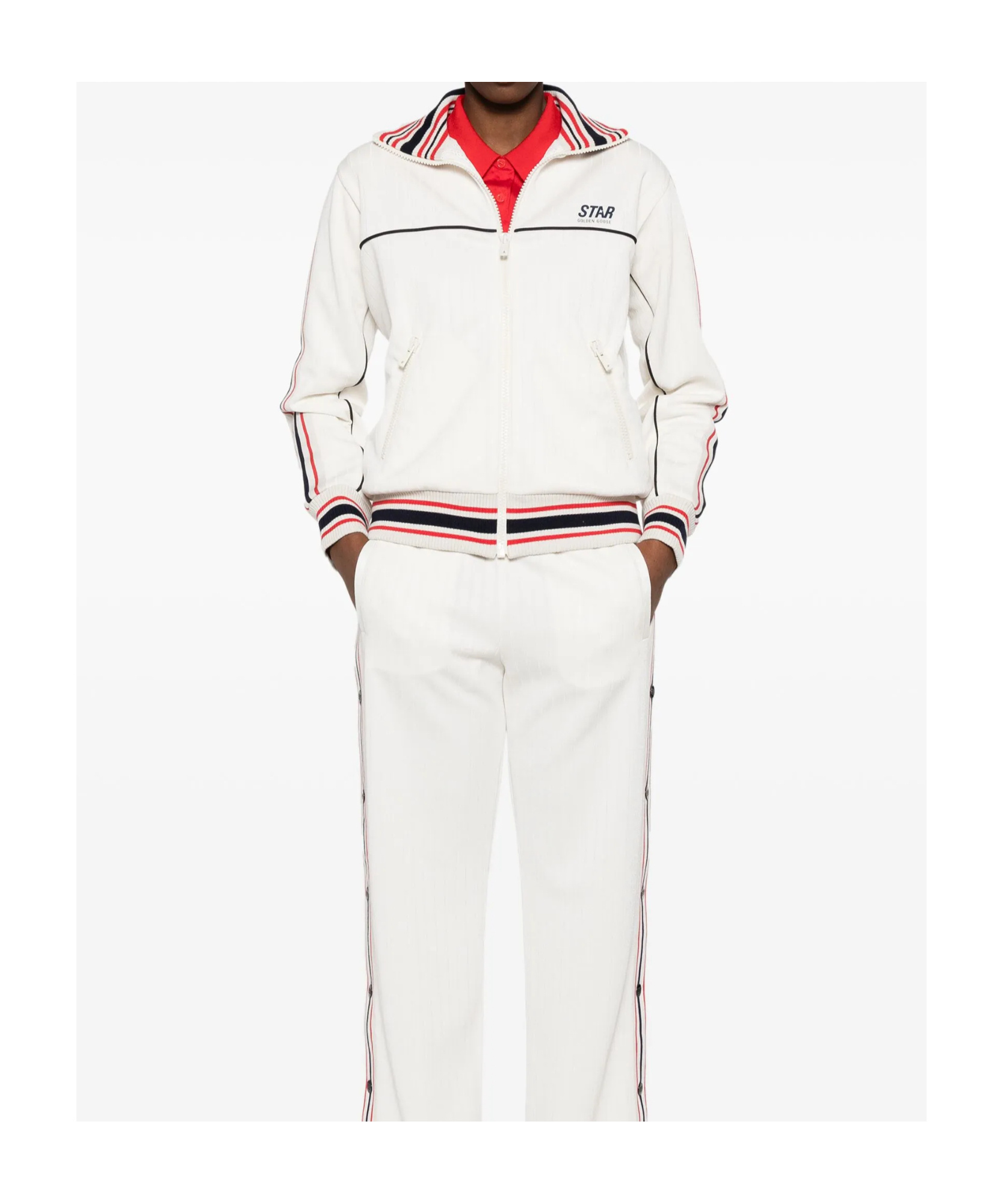 Golden Goose Track Sweatshirt With Contrasting Hem Edges In White