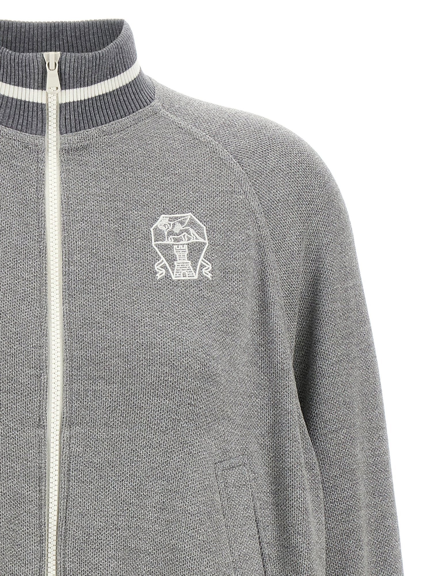 Brunello Cucinelli Logo Zipped Sweatshirt In Gray