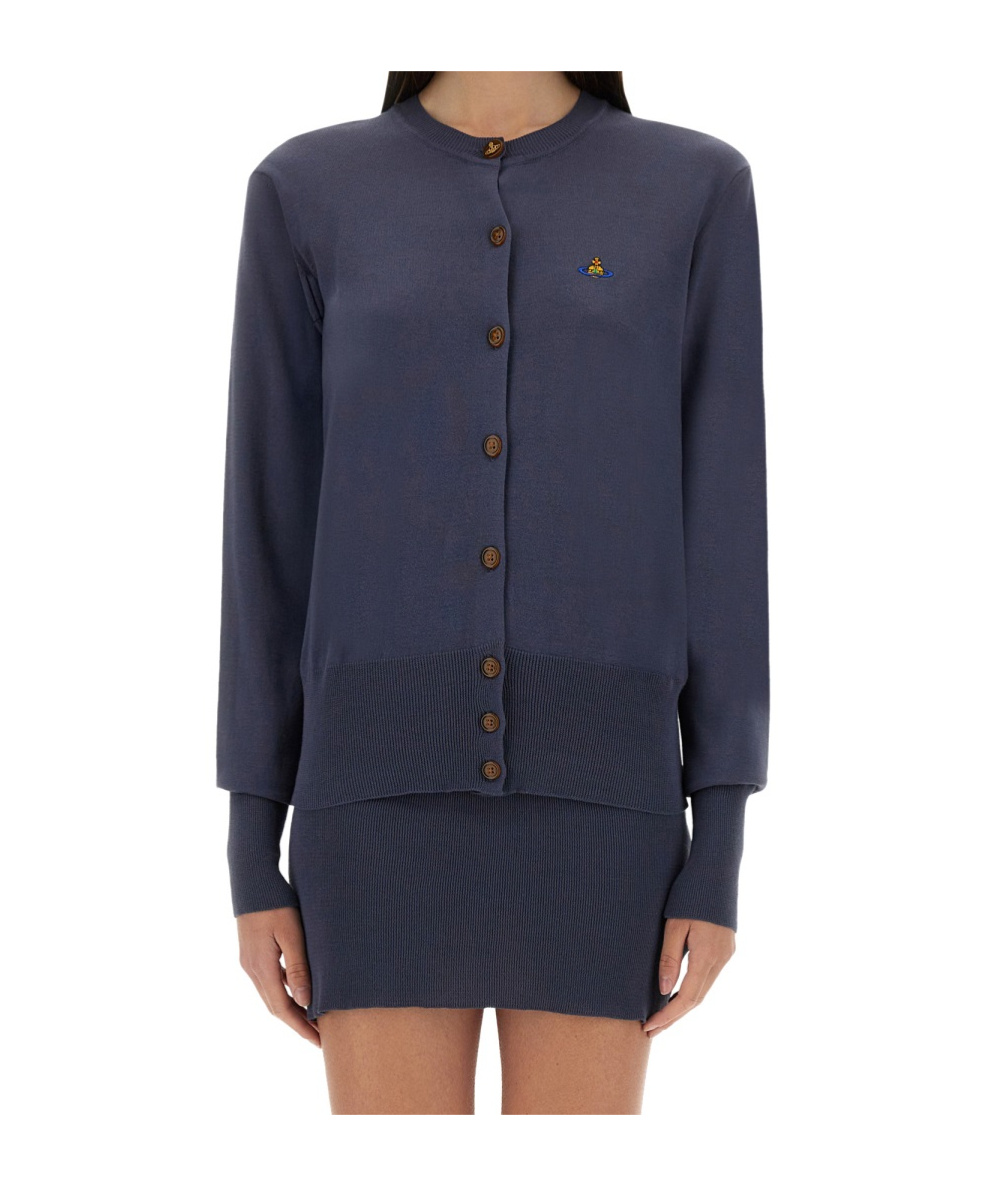 Vivienne Westwood Logo Embroidered Buttoned Cardigan In Blue