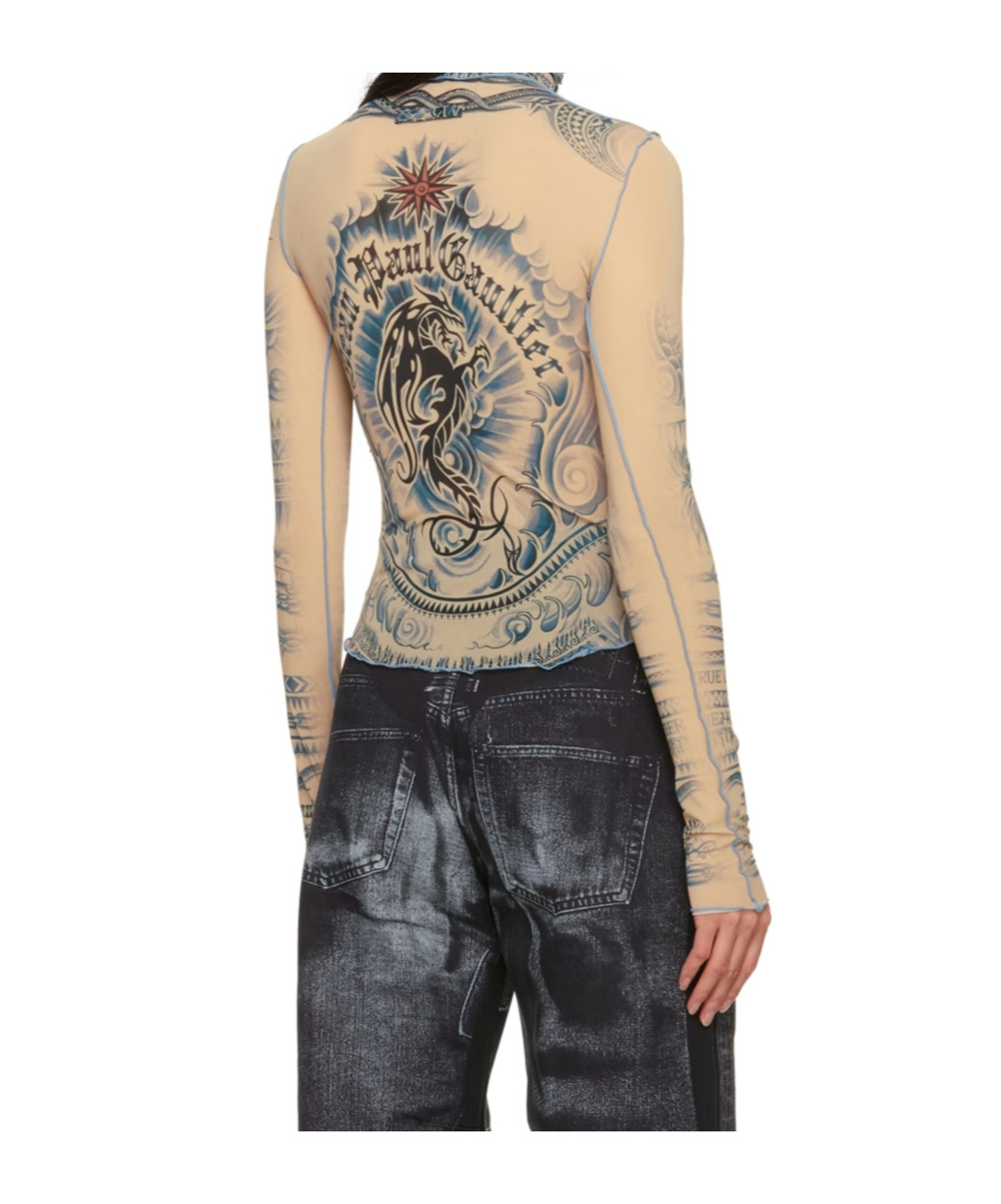 Jean Paul Gaultier Beige Soleil Turtleneck In Blue/red