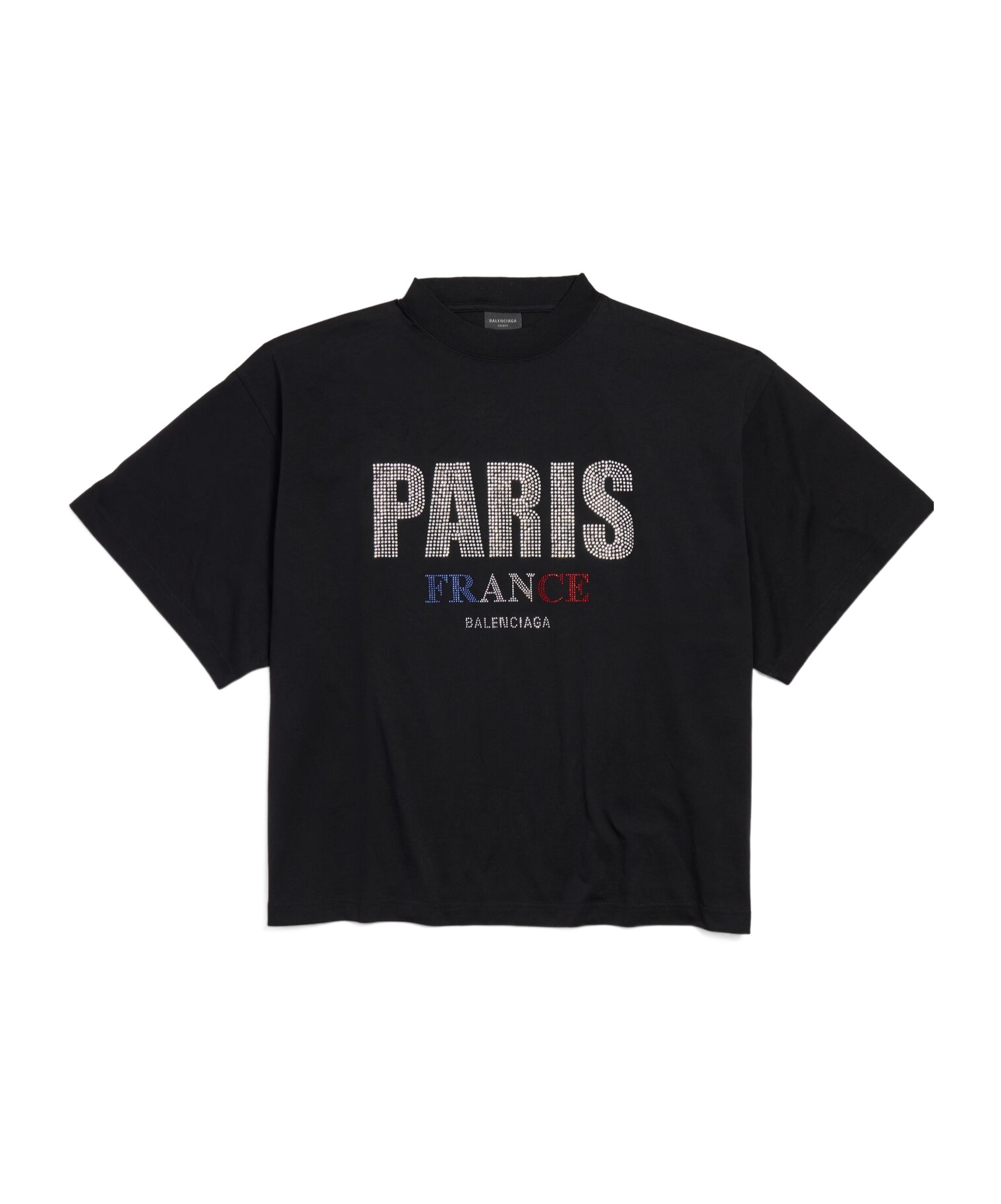 Balenciaga Paris Strass Short T-shirt In Black