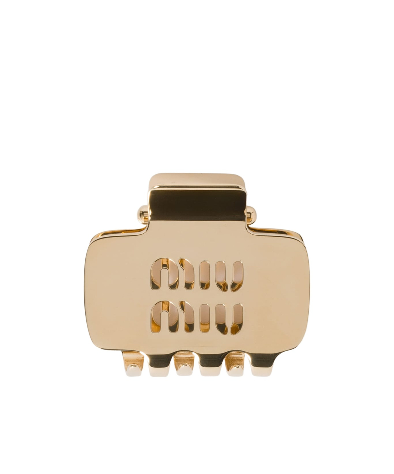Miu Miu Small Claw Clamp With Logo In Yellow