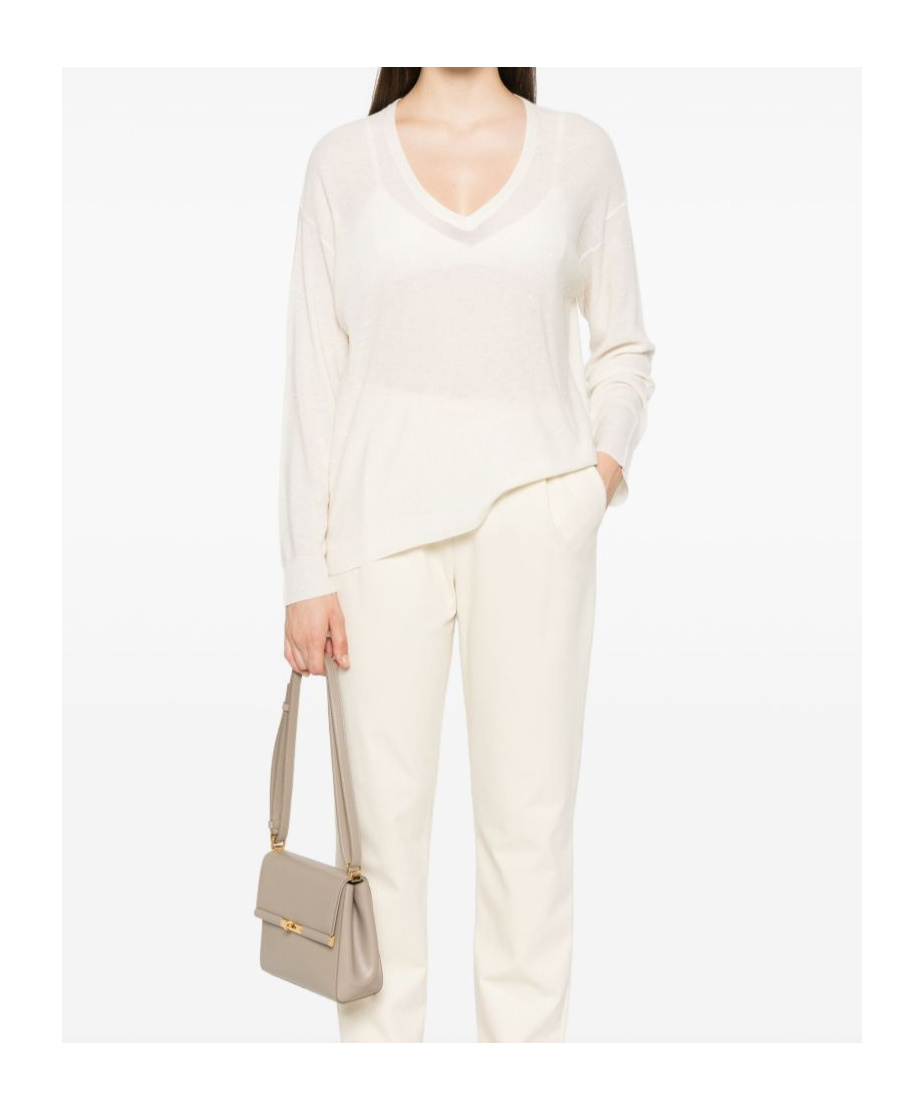 Fabiana Filippi Lightweight Knit V-neck Sweater With Ribbed Cuffs In White